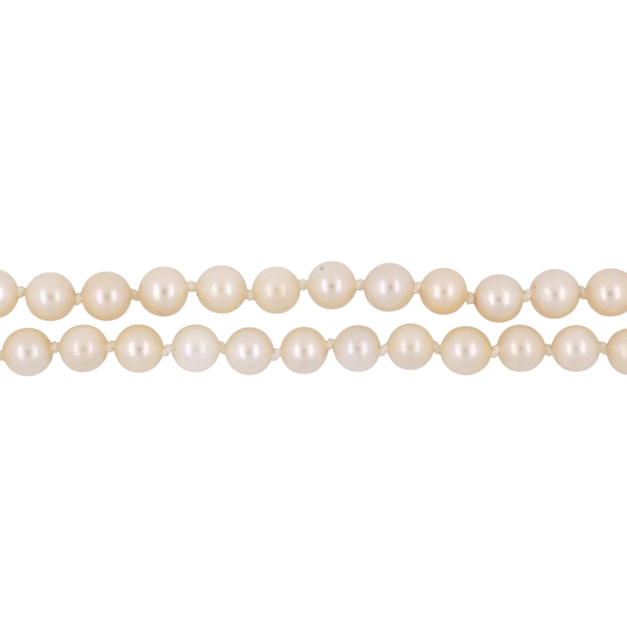Vintage 2-Strand Cultured Akoya Pearl Necklace 14K White Gold Floral Clasp 17"