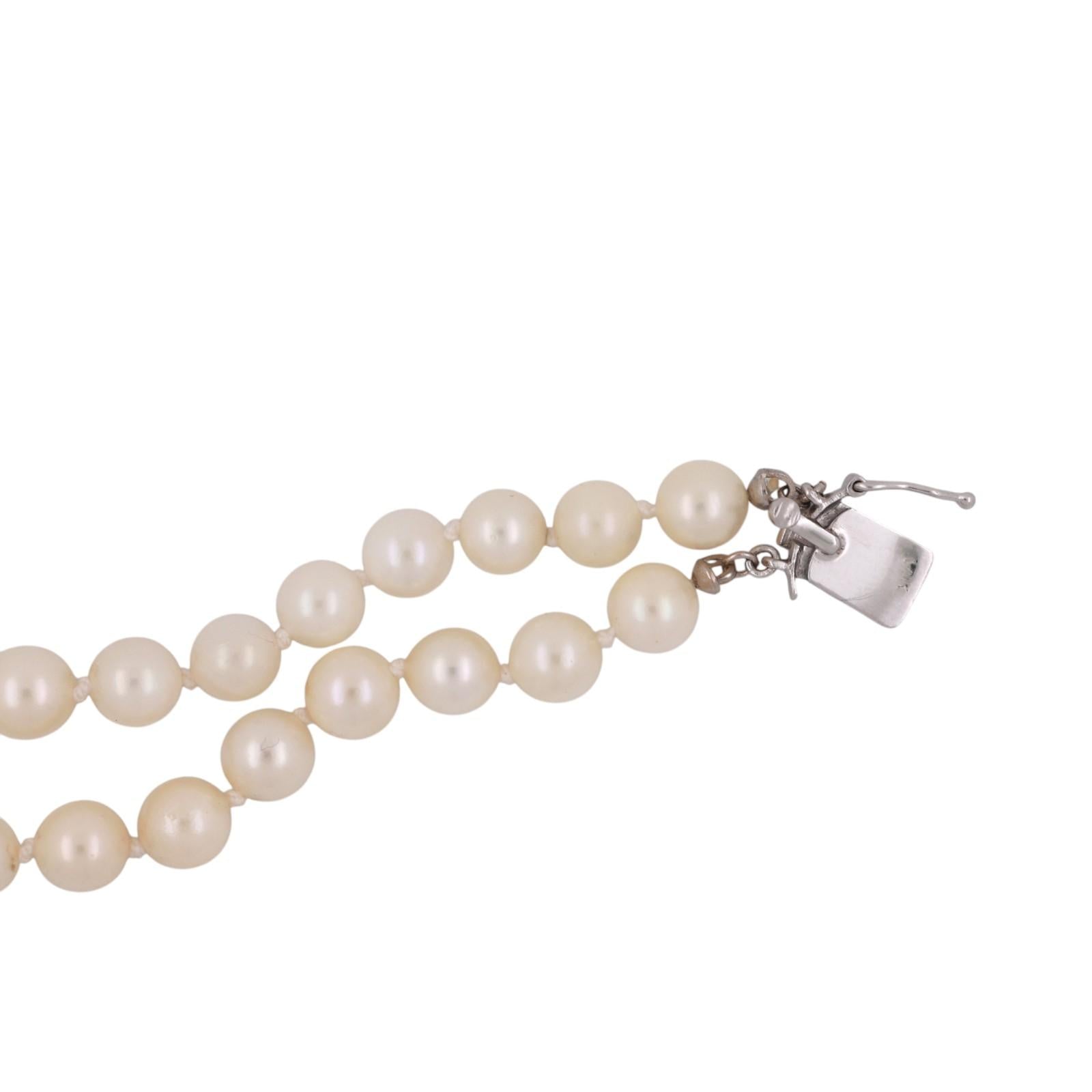 Vintage 2-Strand Cultured Akoya Pearl Necklace 14K White Gold Floral Clasp 17"
