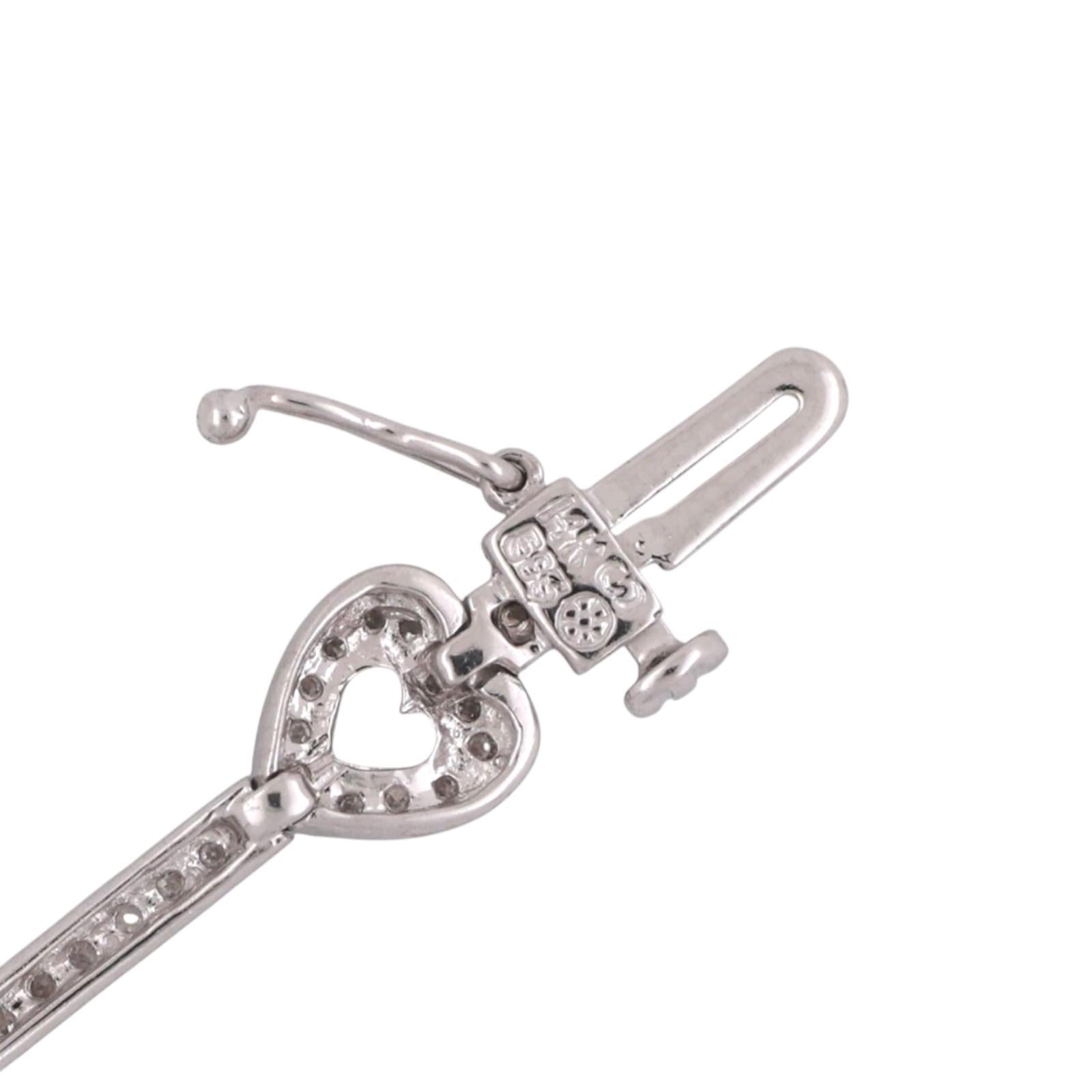 1.25CT Diamond Open Heart Station Bracelet 14K White Gold 7" Estate Ladies