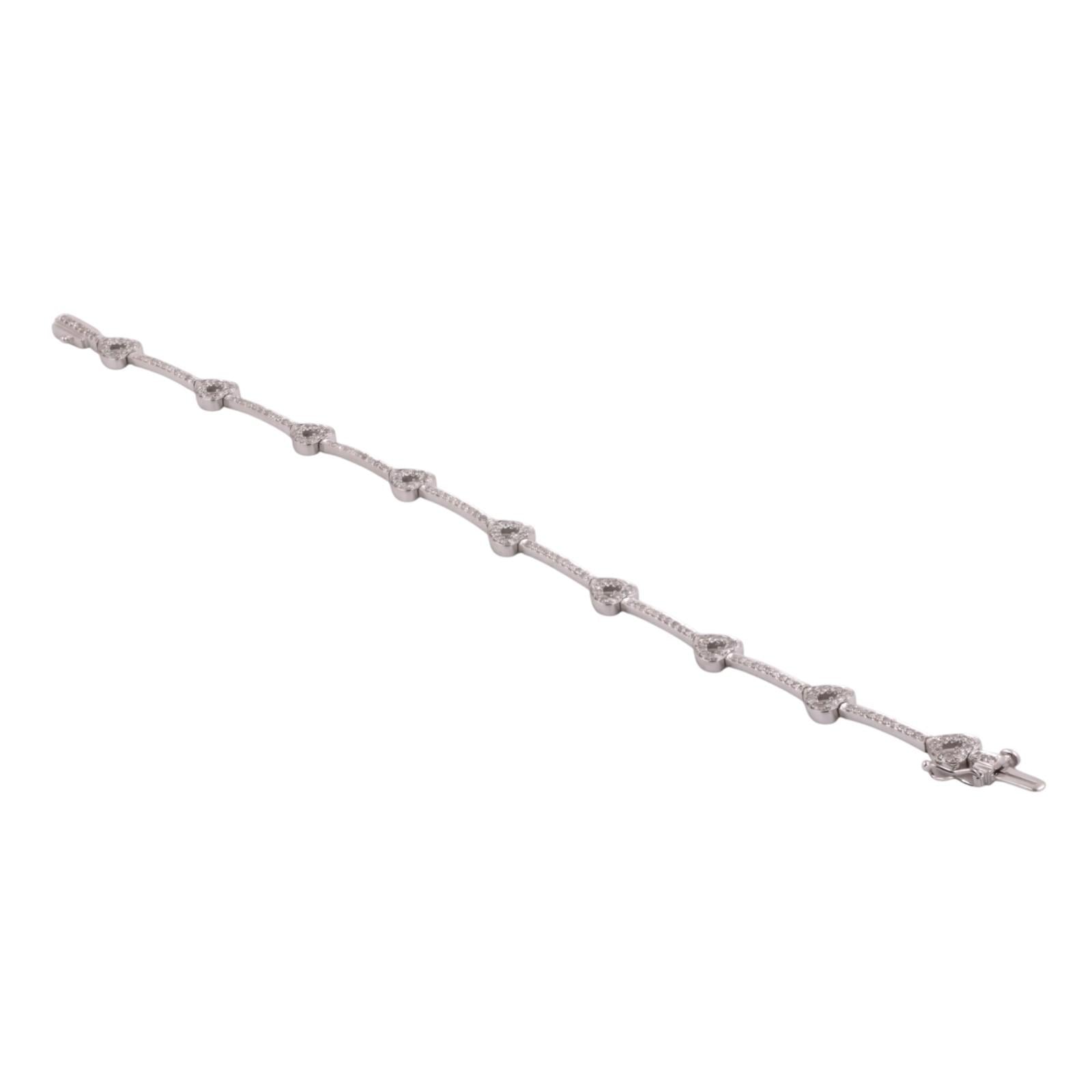 1.50 TW Diamond Heart Station Bar Link Bracelet 14K White Gold 7" Ladies
