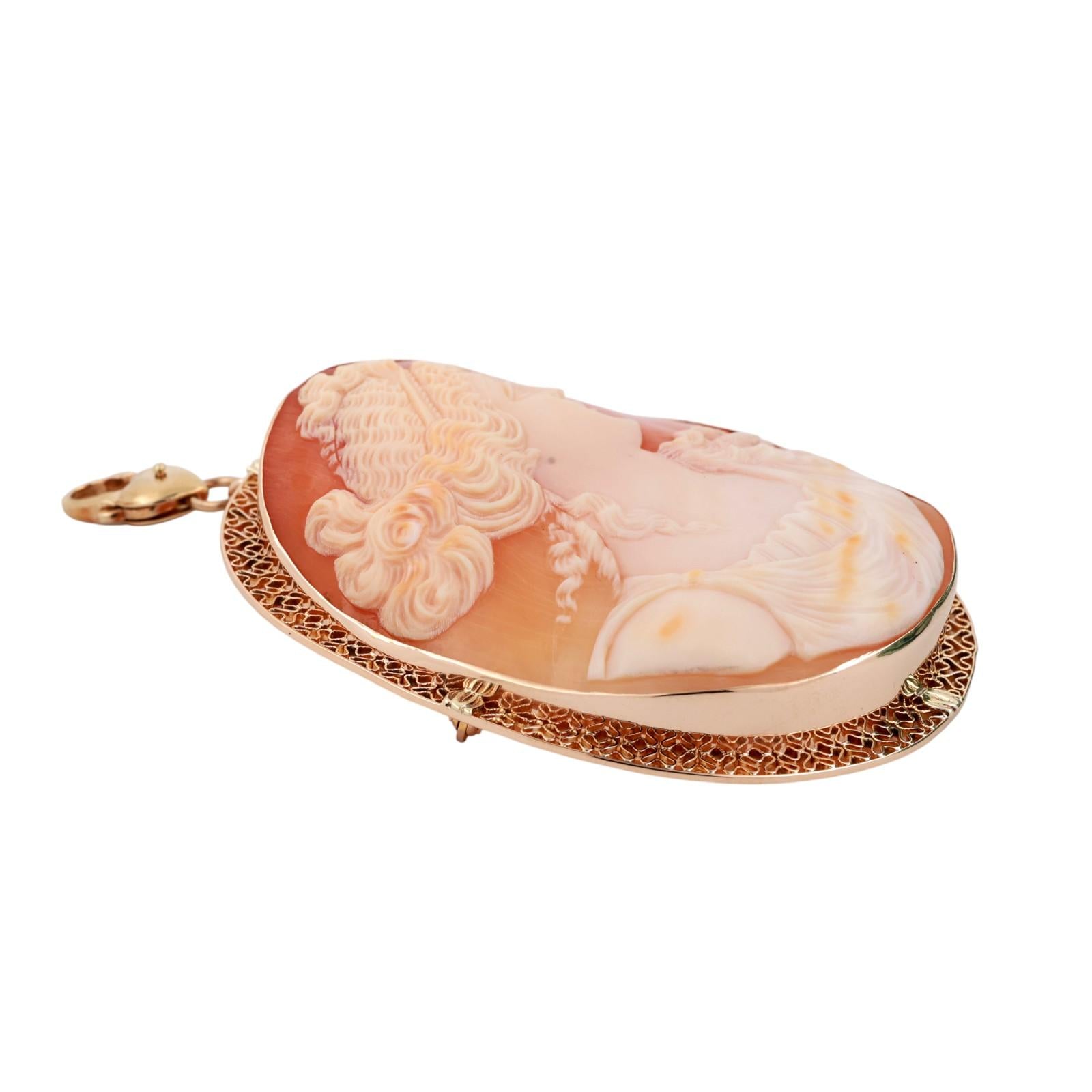 Vintage Cameo Brooch Pin Pendant Yellow Gold Frame 3.35" Ladies Estate