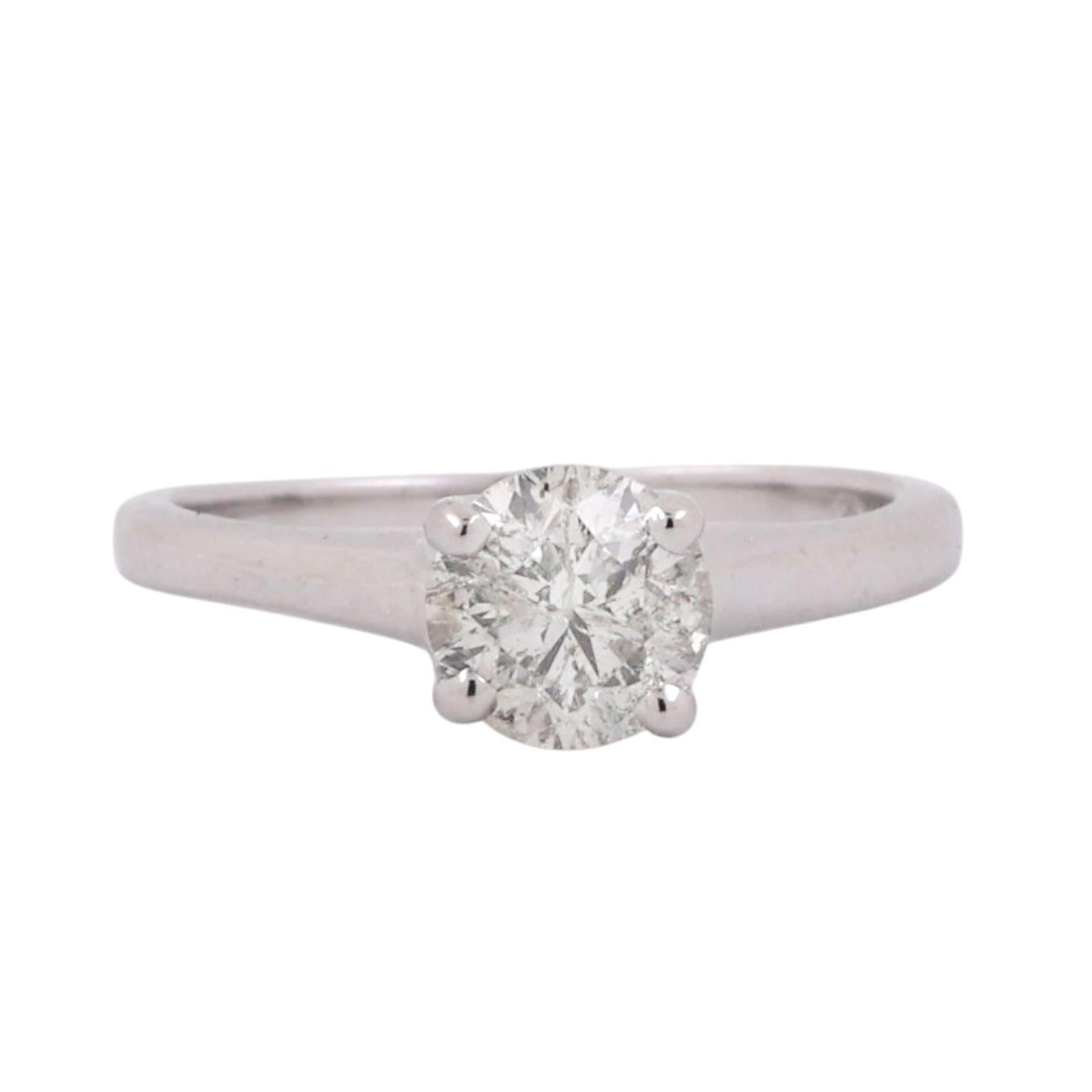 1.07 TW Solitaire Diamond Engagement Ring With Accents 18K White Gold Size 6.5