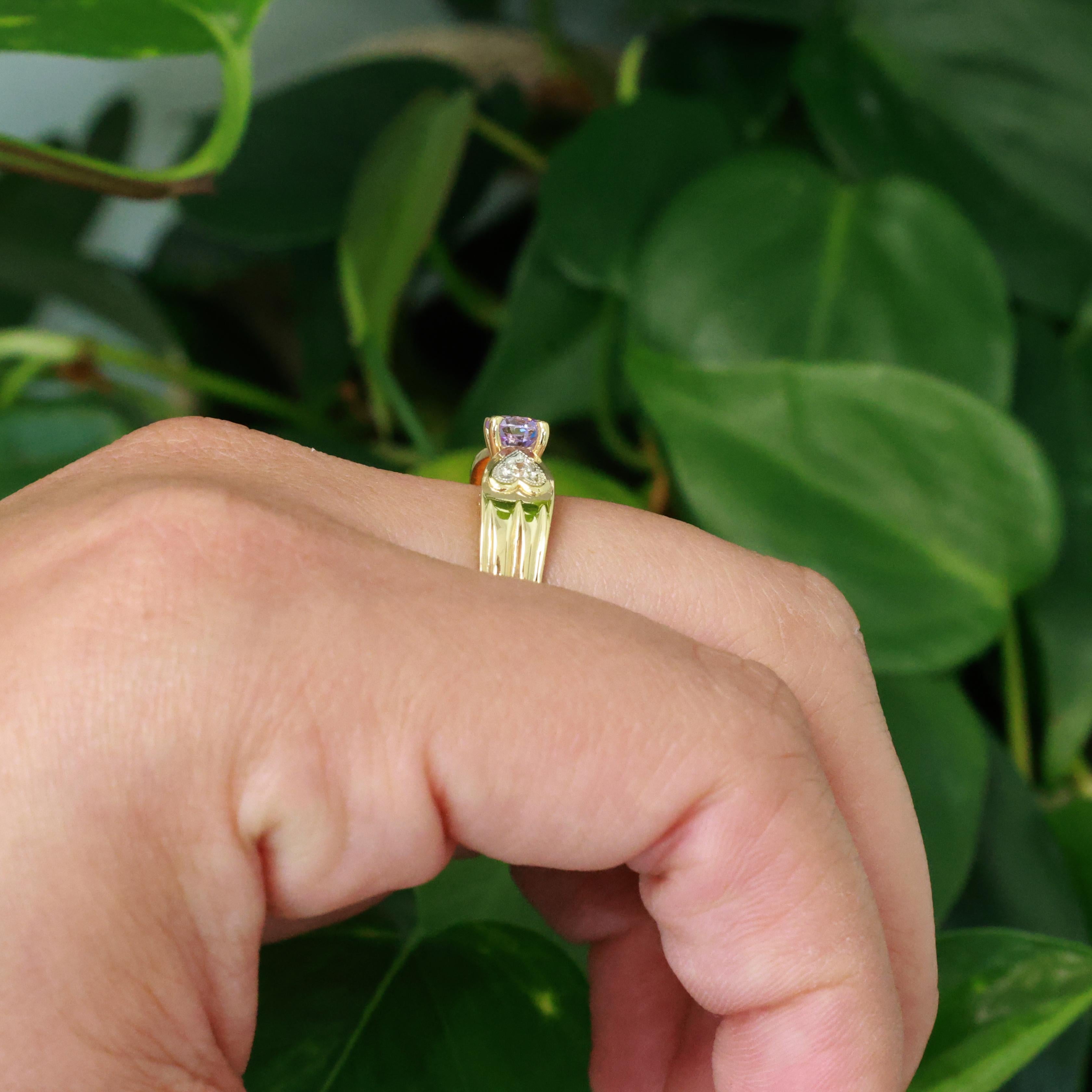 Solitaire Purple Cubic Zirconia Gemstone Heart Ring 18K Gold Size 9 Ladies