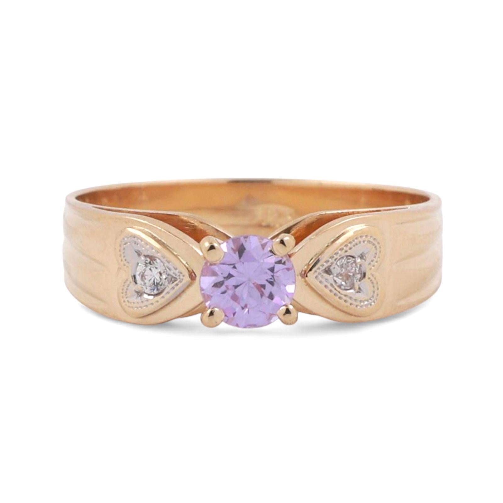 Solitaire Purple Cubic Zirconia Gemstone Heart Ring 18K Gold Size 9 Ladies
