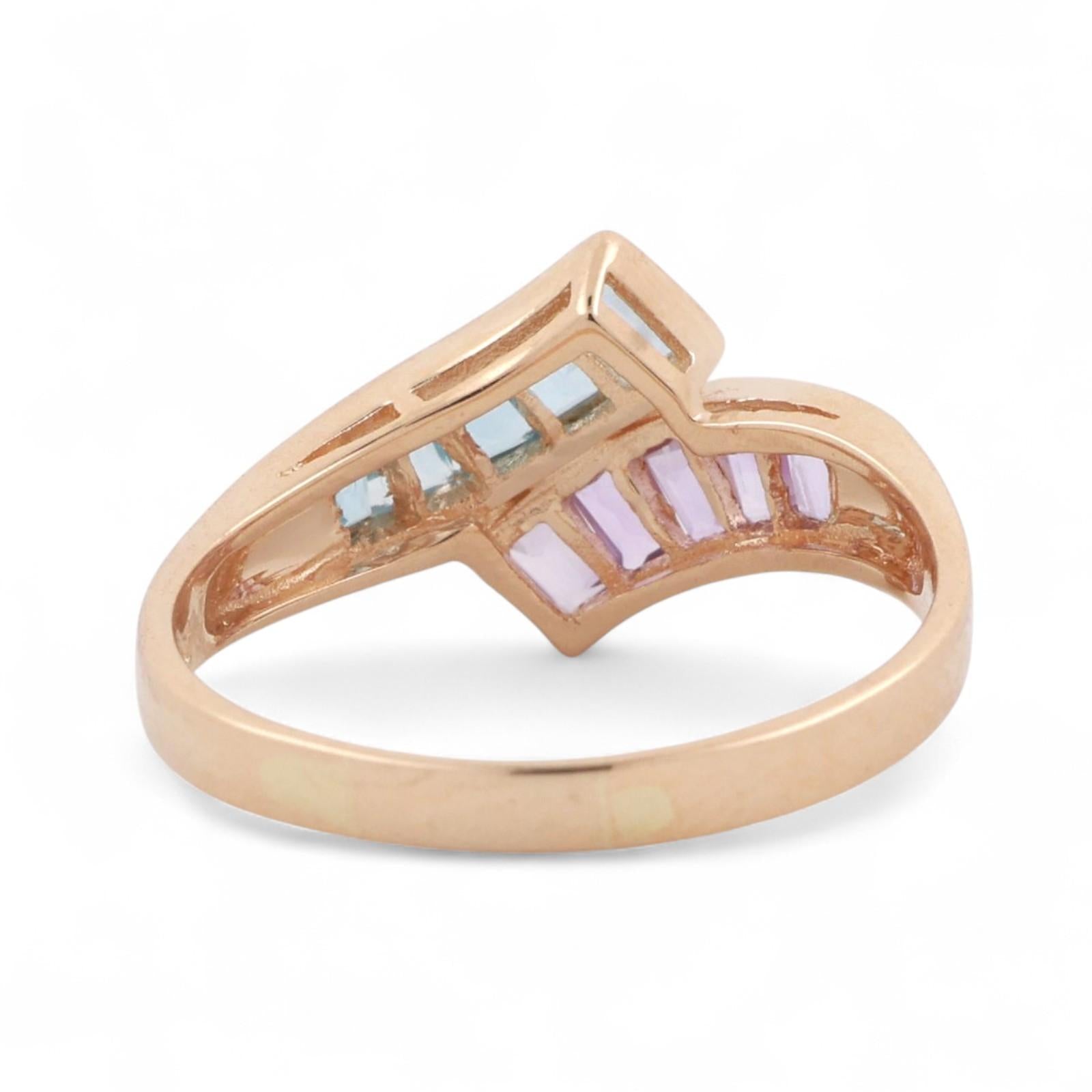 Amethyst Blue Topaz Bypass Ring 14K Yellow Gold 0.50 CTW Size 8.5 Ladies Estate