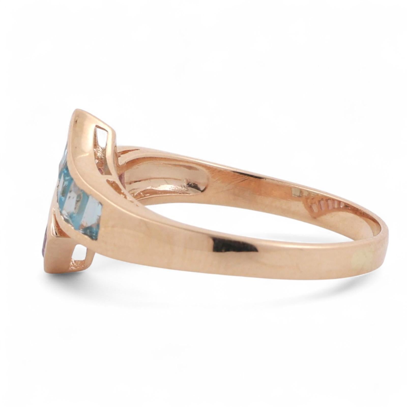 Amethyst Blue Topaz Bypass Ring 14K Yellow Gold 0.50 CTW Size 8.5 Ladies Estate