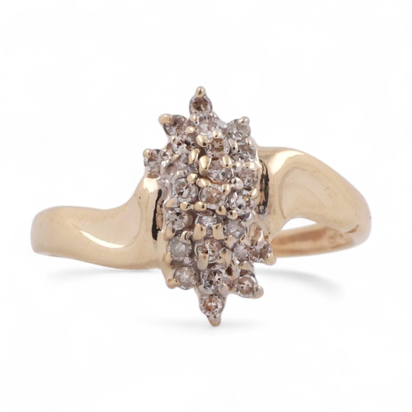 Cluster Diamond Cascade Ring 14K Gold 0.25 TW Size 7 Ladies Estate