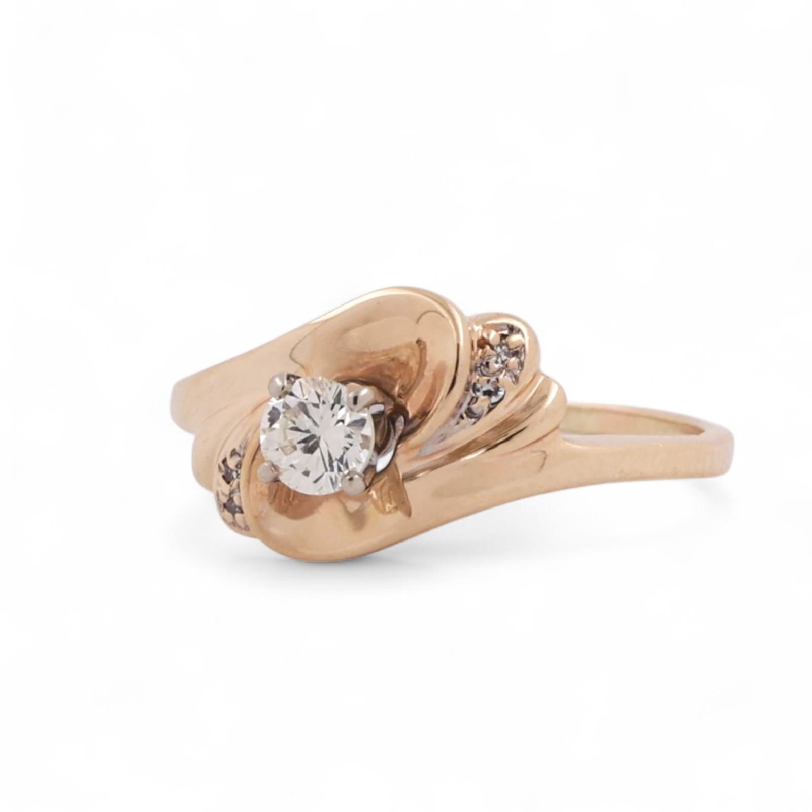 Solitaire Round Diamond Accent Swirl Ring 14K Yellow Gold 0.30 TW Size 7.75