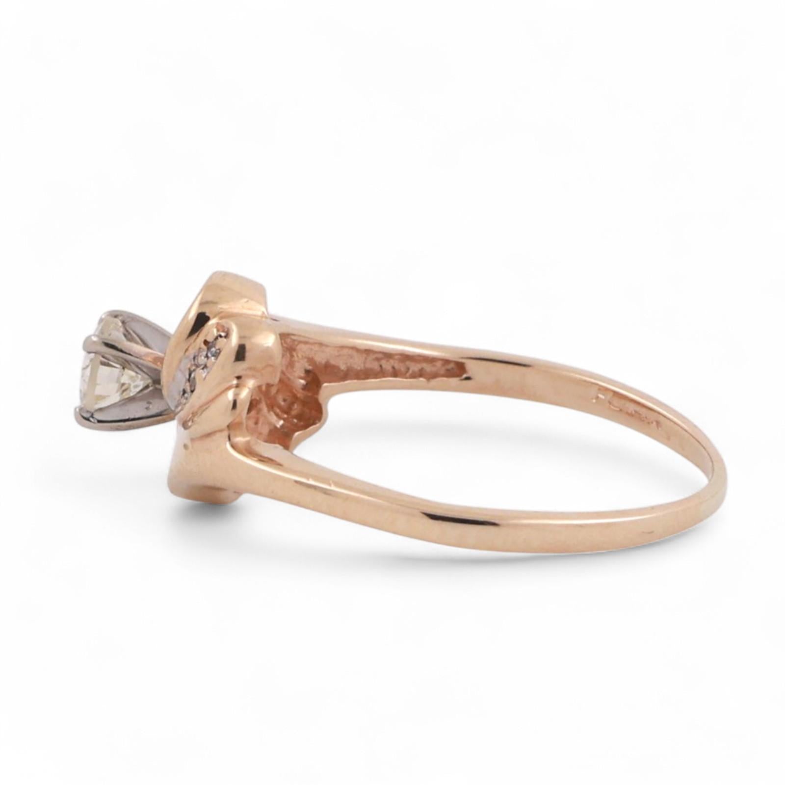 Solitaire Round Diamond Accent Swirl Ring 14K Yellow Gold 0.30 TW Size 7.75