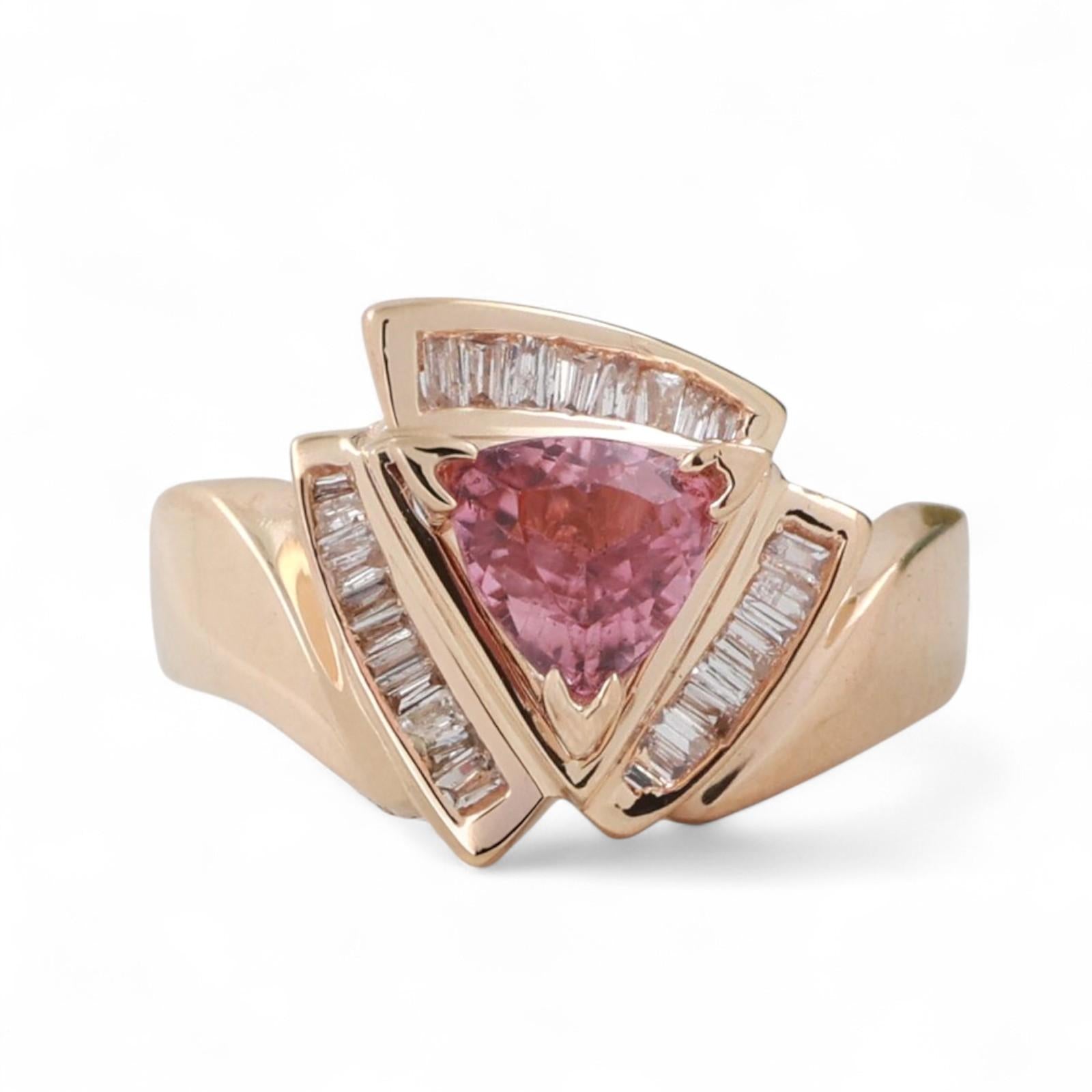 Solitaire Pink Tourmaline Diamond Accent Ring 14K Yellow Gold 1.20 CTW Size 5.75