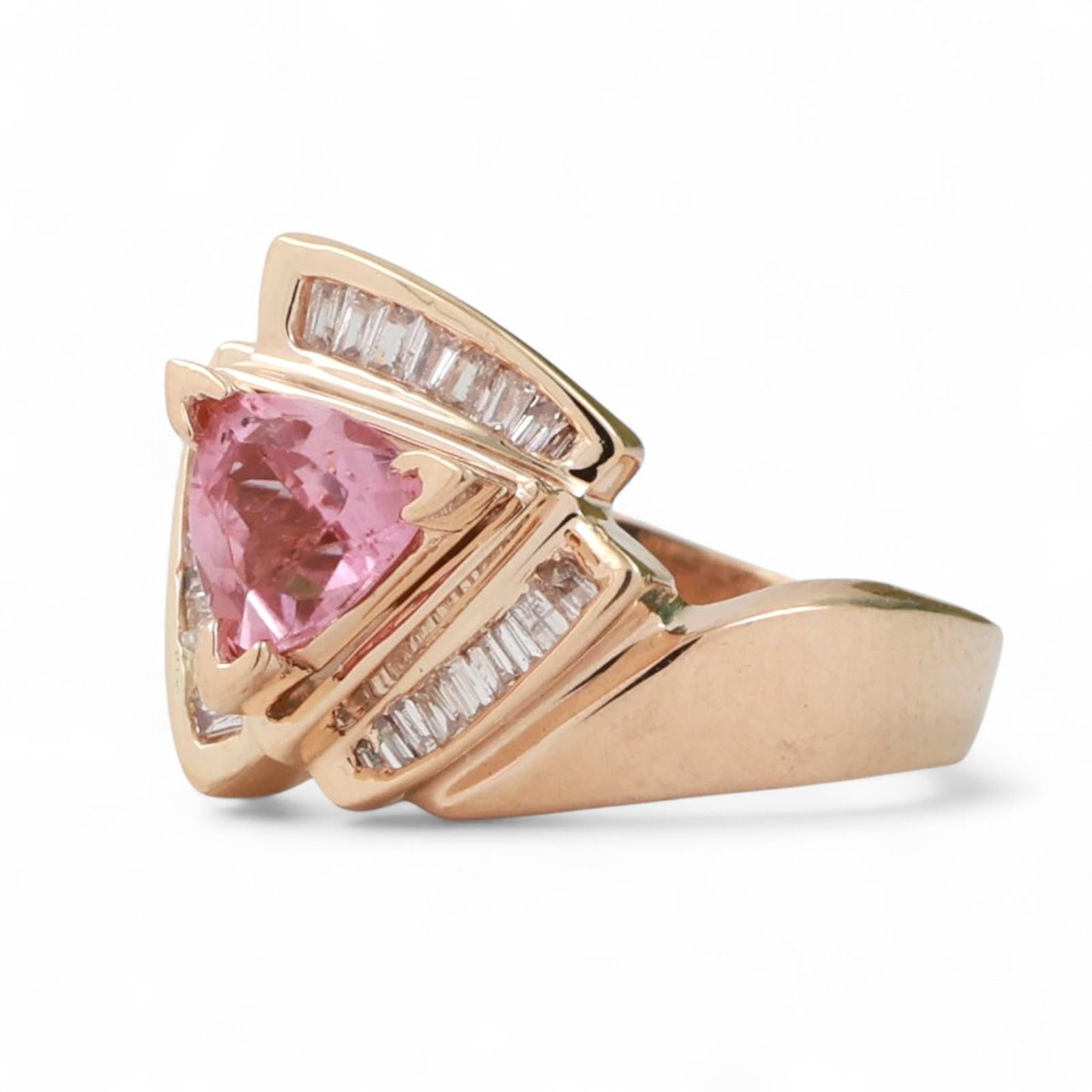 Solitaire Pink Tourmaline Diamond Accent Ring 14K Yellow Gold 1.20 CTW Size 5.75