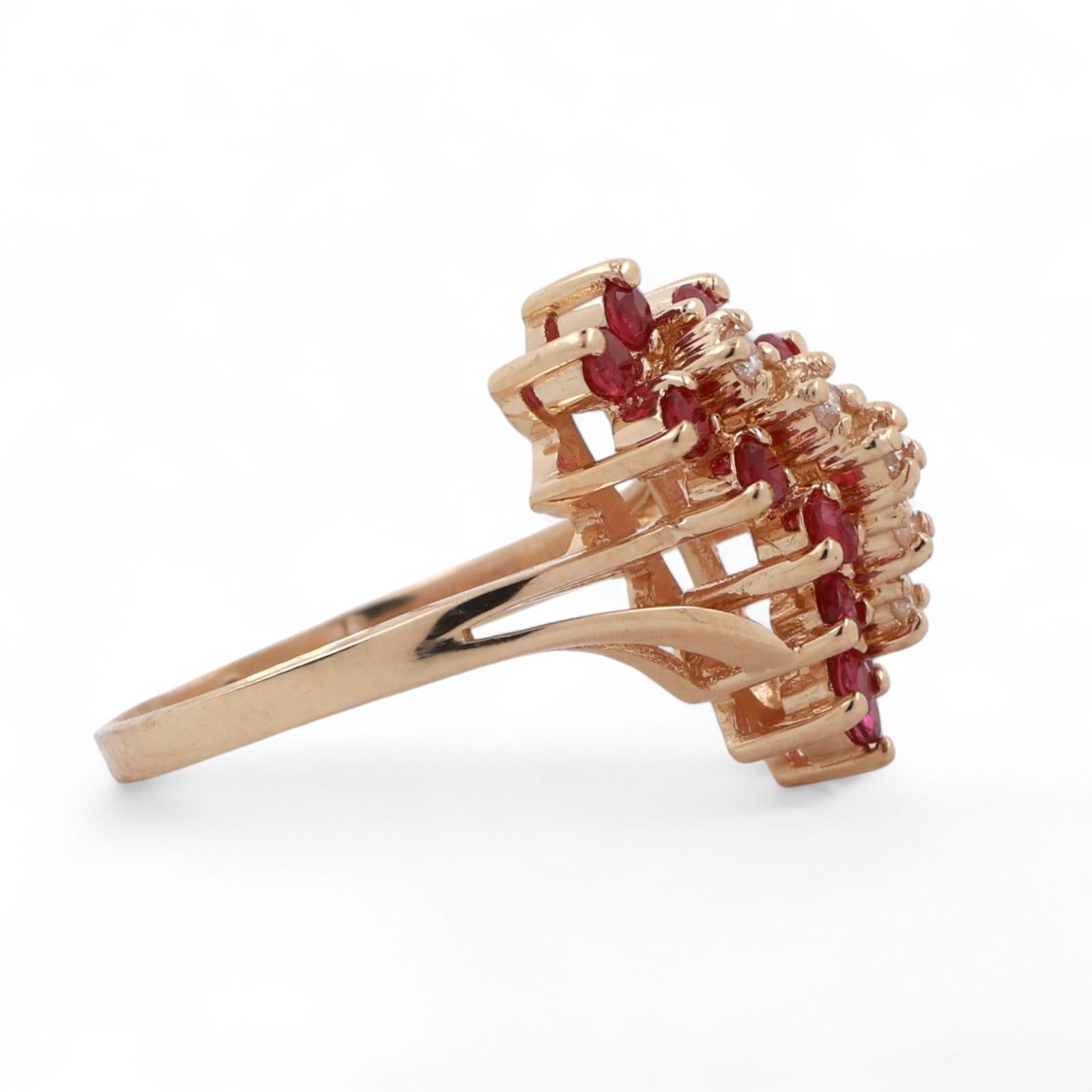 Ruby Diamond Cocktail Ring 14K Yellow Gold 0.71 CTW Size 6.5 Ladies Estate