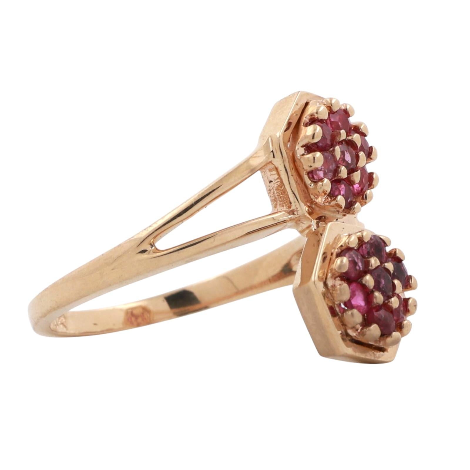 Ruby Floral Bypass Ring 14K Yellow Gold 0.56 CTW Size 6.25 Ladies Estate