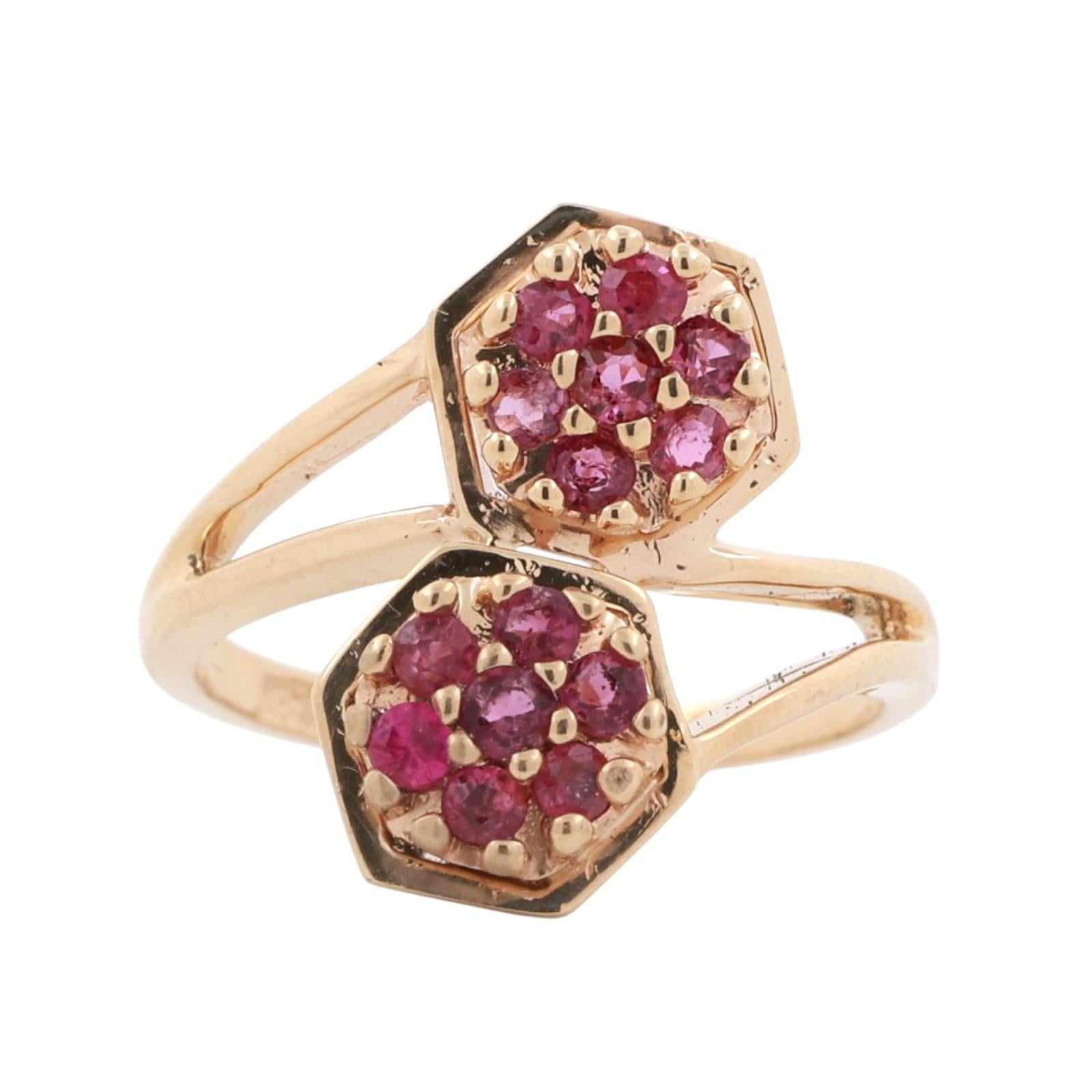 Ruby Floral Bypass Ring 14K Yellow Gold 0.56 CTW Size 6.25 Ladies Estate