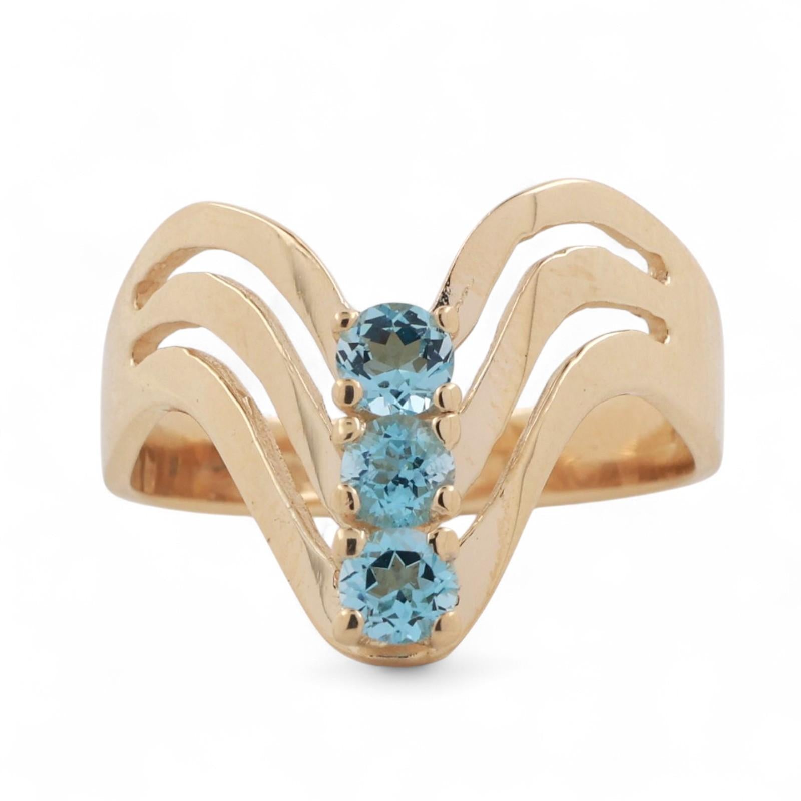 Blue Topaz Cocktail V Ring 14K Yellow Gold 0.75 CTW Size 7.5 Estate