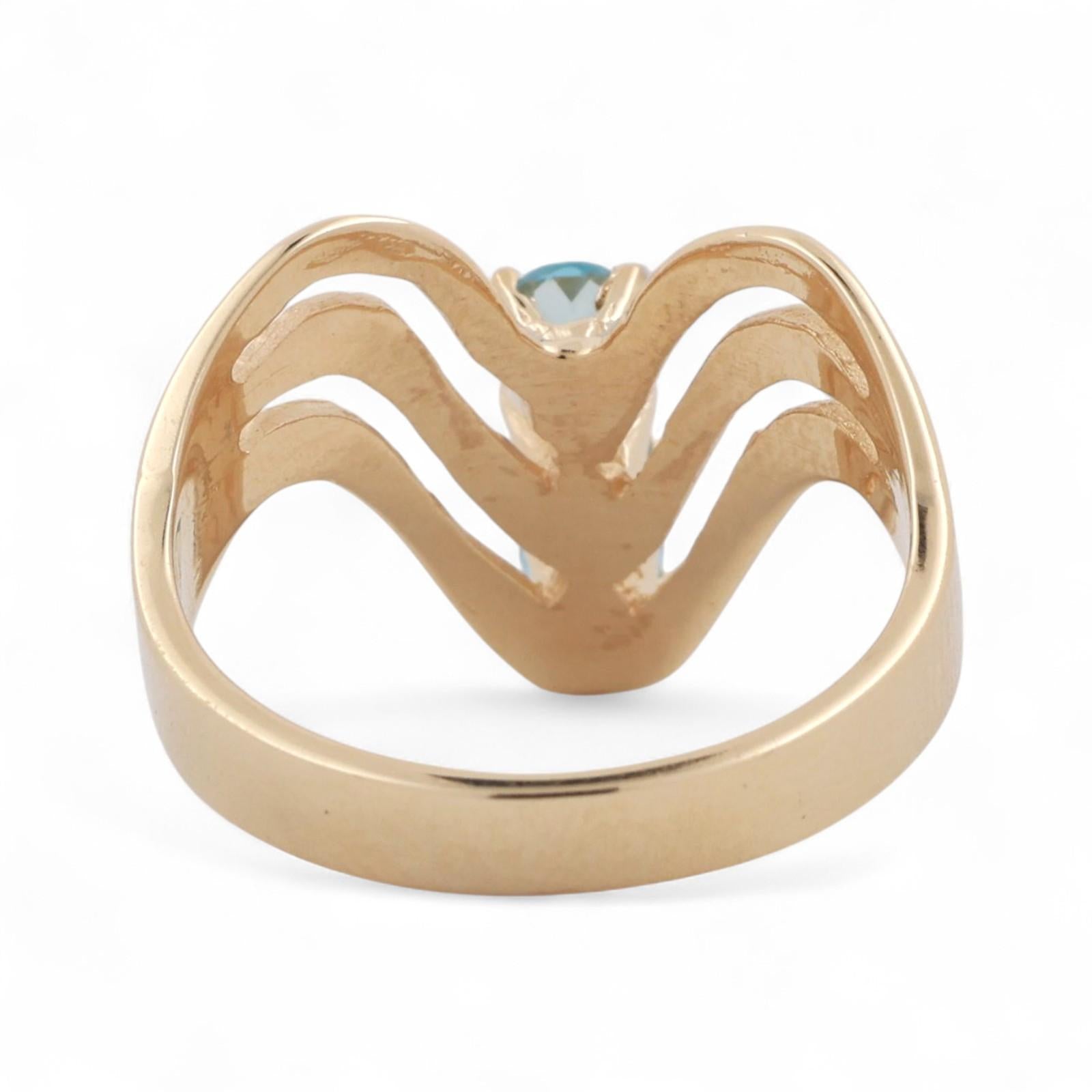 Blue Topaz Cocktail V Ring 14K Yellow Gold 0.75 CTW Size 7.5 Estate
