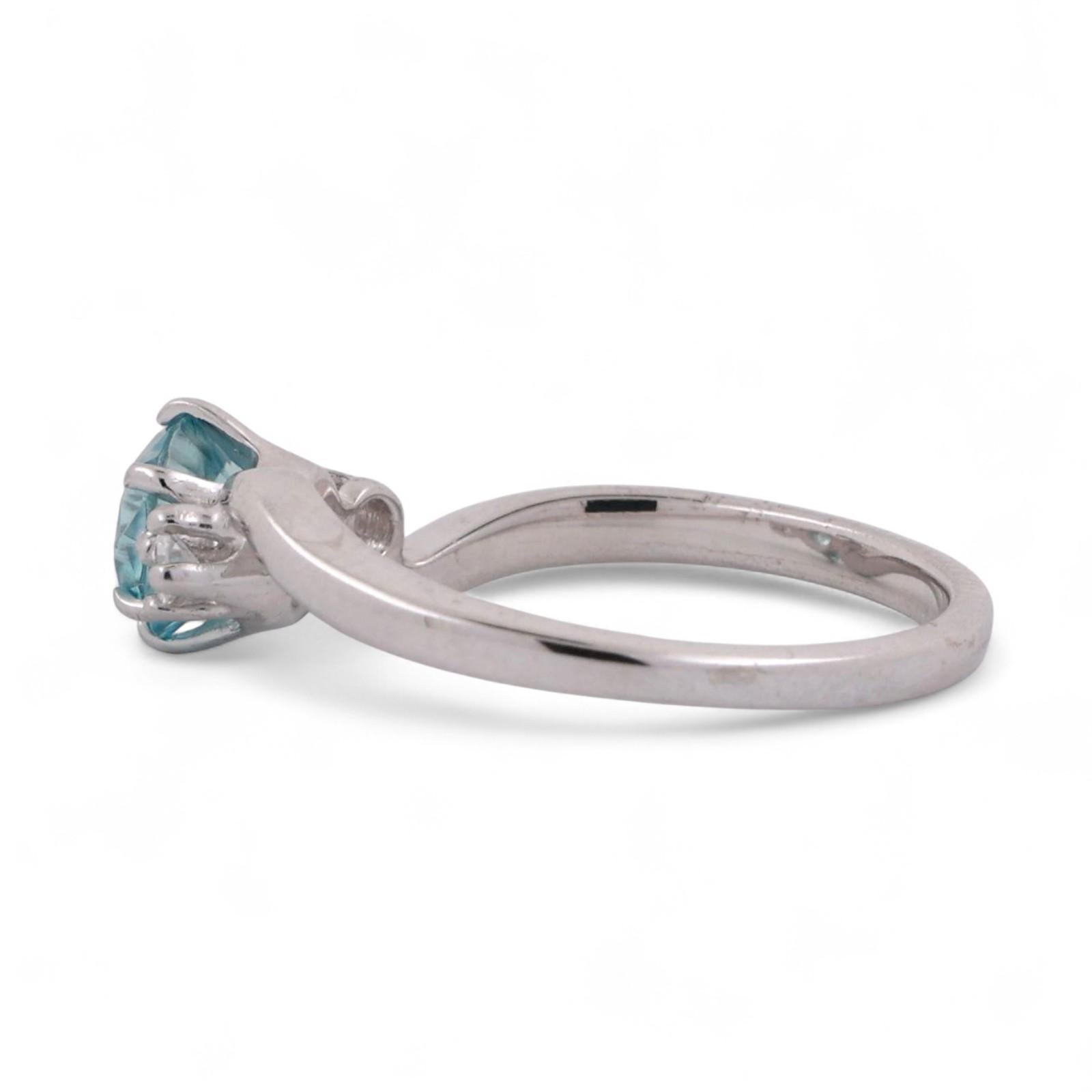 Solitaire Blue Zircon Diamond Accent Ring 14K White Gold 1.24 CTW Size 6 Estate