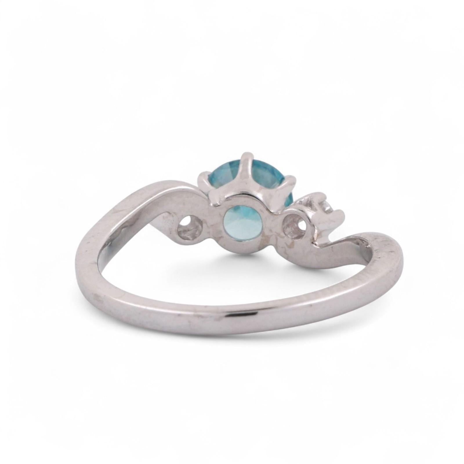 Solitaire Blue Zircon Diamond Accent Ring 14K White Gold 1.24 CTW Size 6 Estate