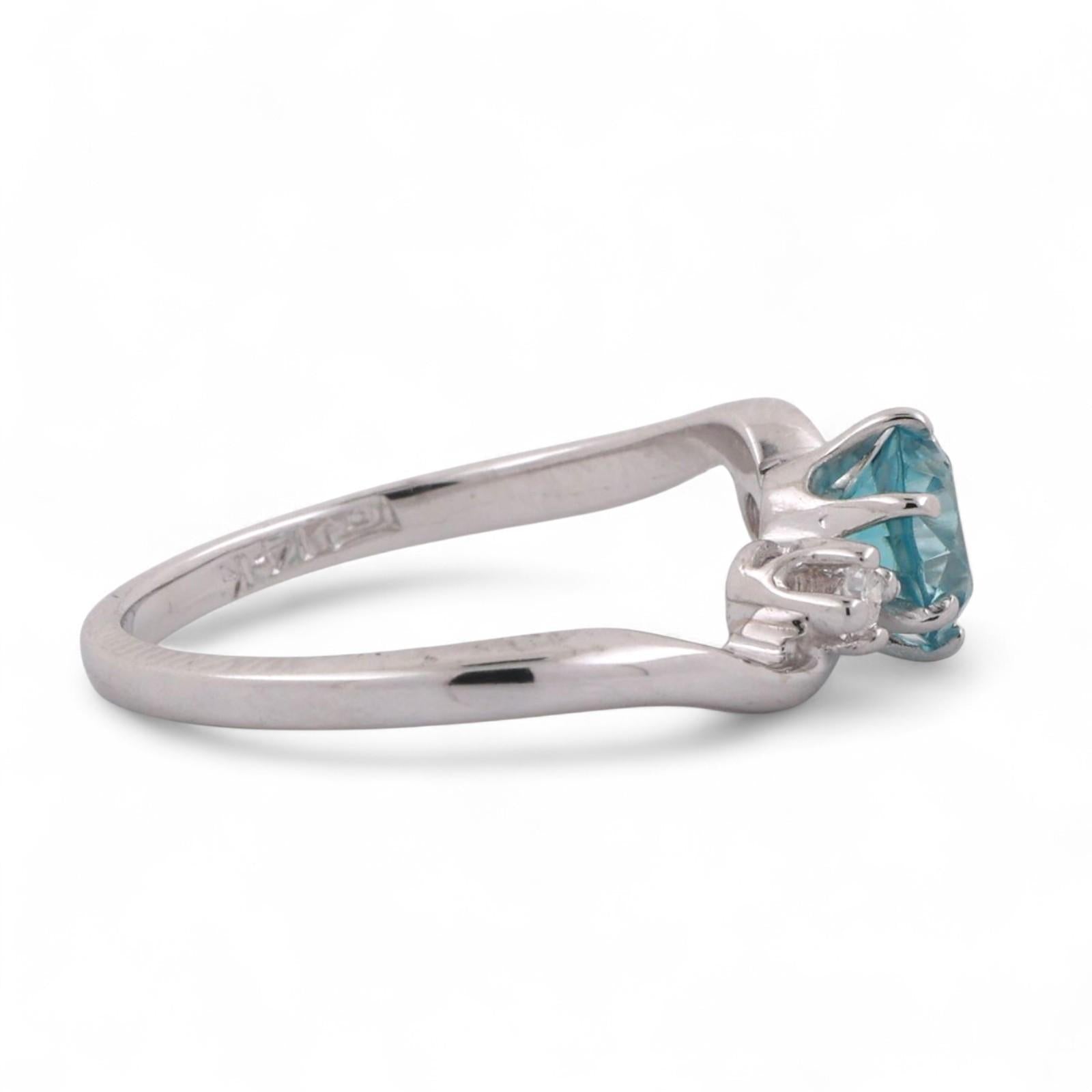 Solitaire Blue Zircon Diamond Accent Ring 14K White Gold 1.24 CTW Size 6 Estate