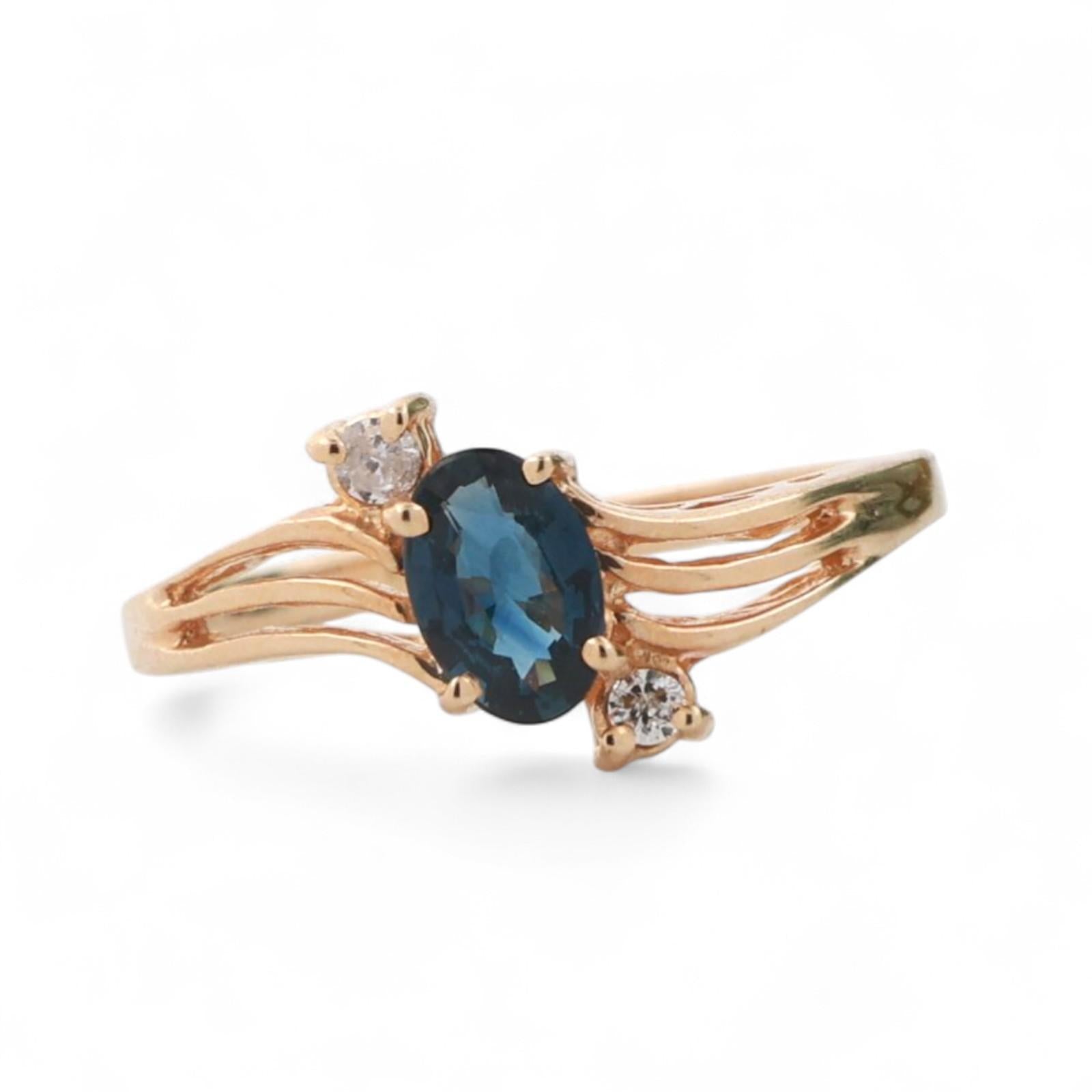 Solitaire Sapphire Diamond Cocktail Ring Swirl 14K Yellow Gold 0.60CTW Size 5.25