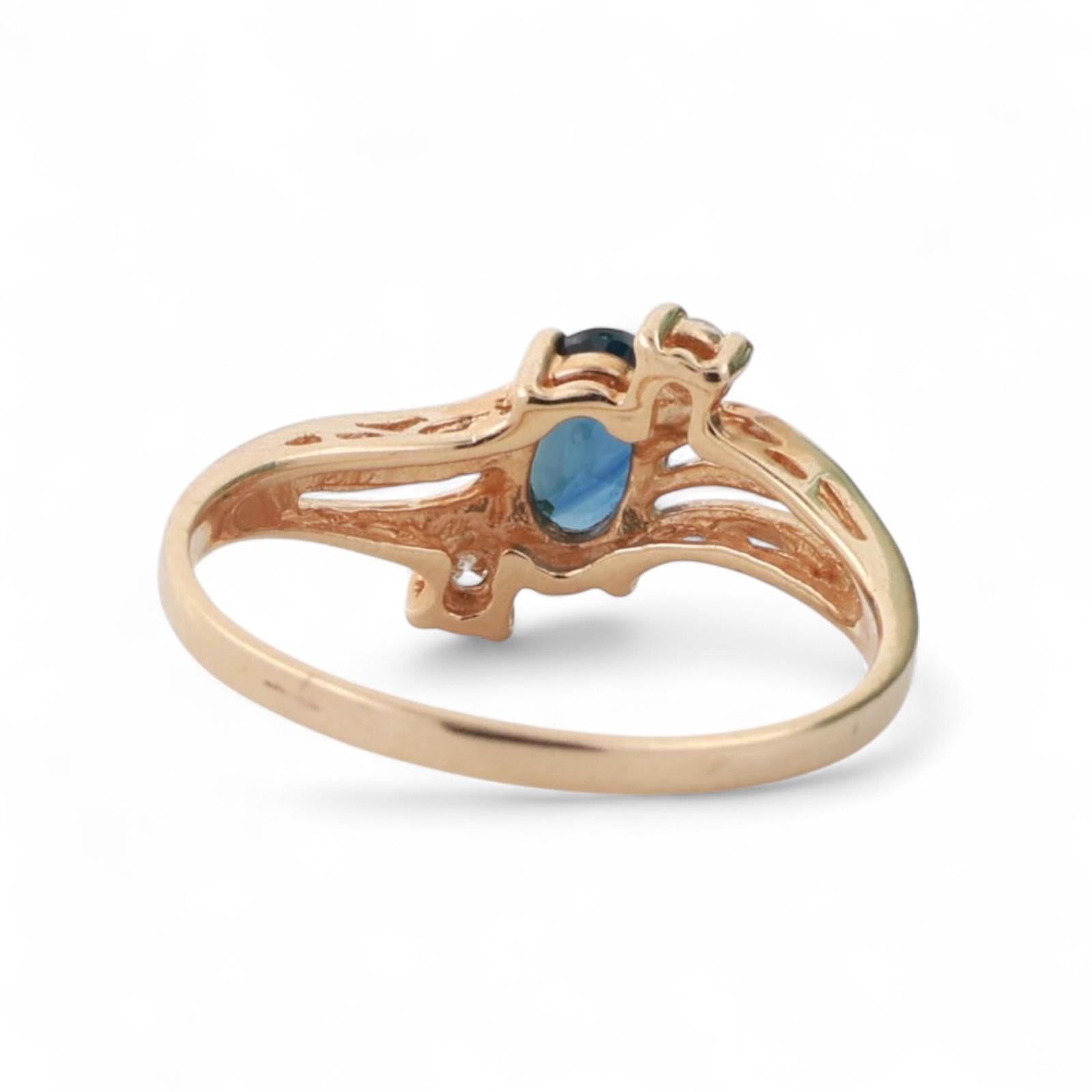 Solitaire Sapphire Diamond Cocktail Ring Swirl 14K Yellow Gold 0.60CTW Size 5.25