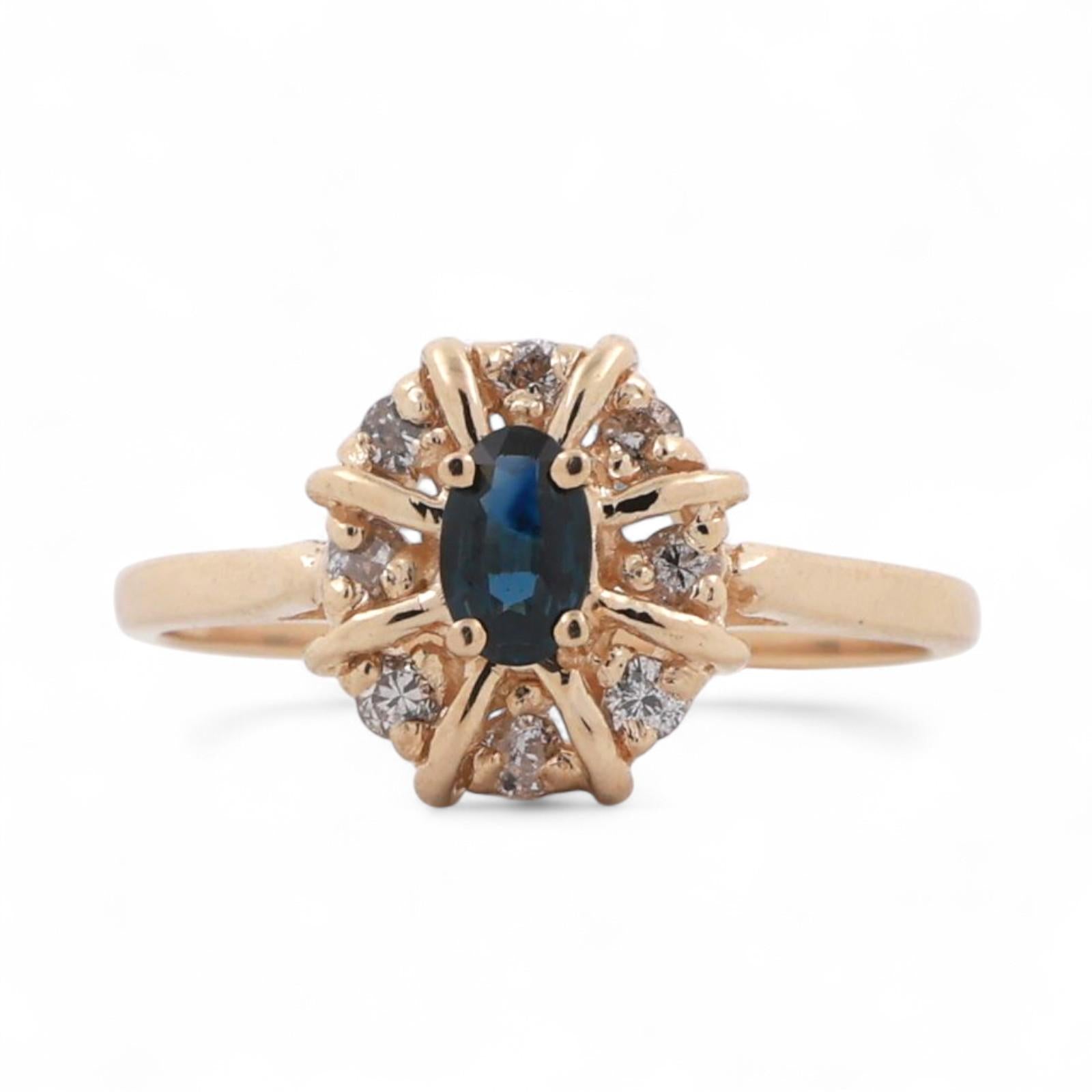 Sapphire Halo Diamond Cocktail Ring 14K Yellow Gold 0.50 CTW Floral Size 7.25