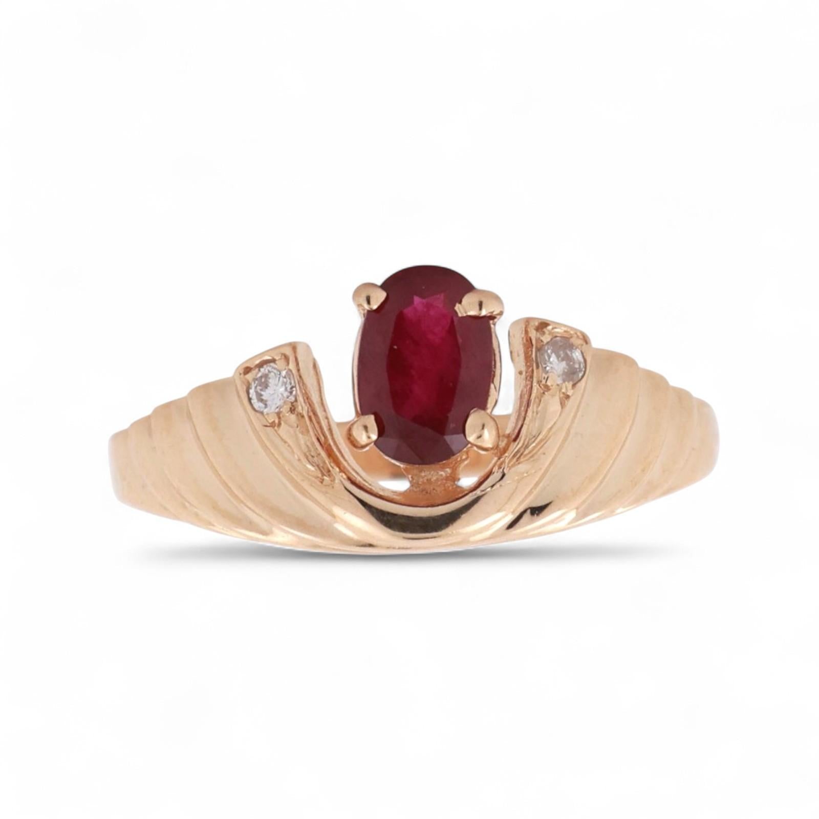 Ruby Solitaire Diamond Accent Cocktail Ring 14K Yellow Gold 0.64 CTW Size 7.25