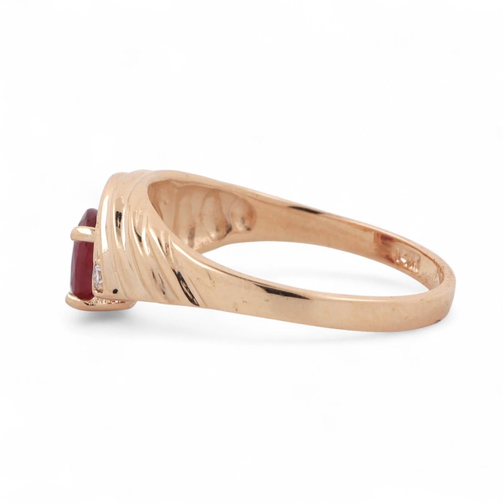 Ruby Solitaire Diamond Accent Cocktail Ring 14K Yellow Gold 0.64 CTW Size 7.25