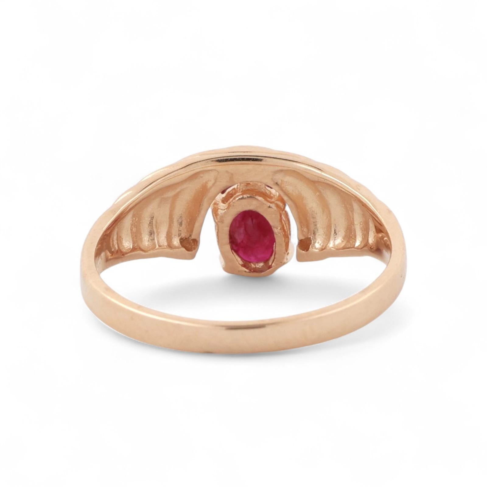 Ruby Solitaire Diamond Accent Cocktail Ring 14K Yellow Gold 0.64 CTW Size 7.25