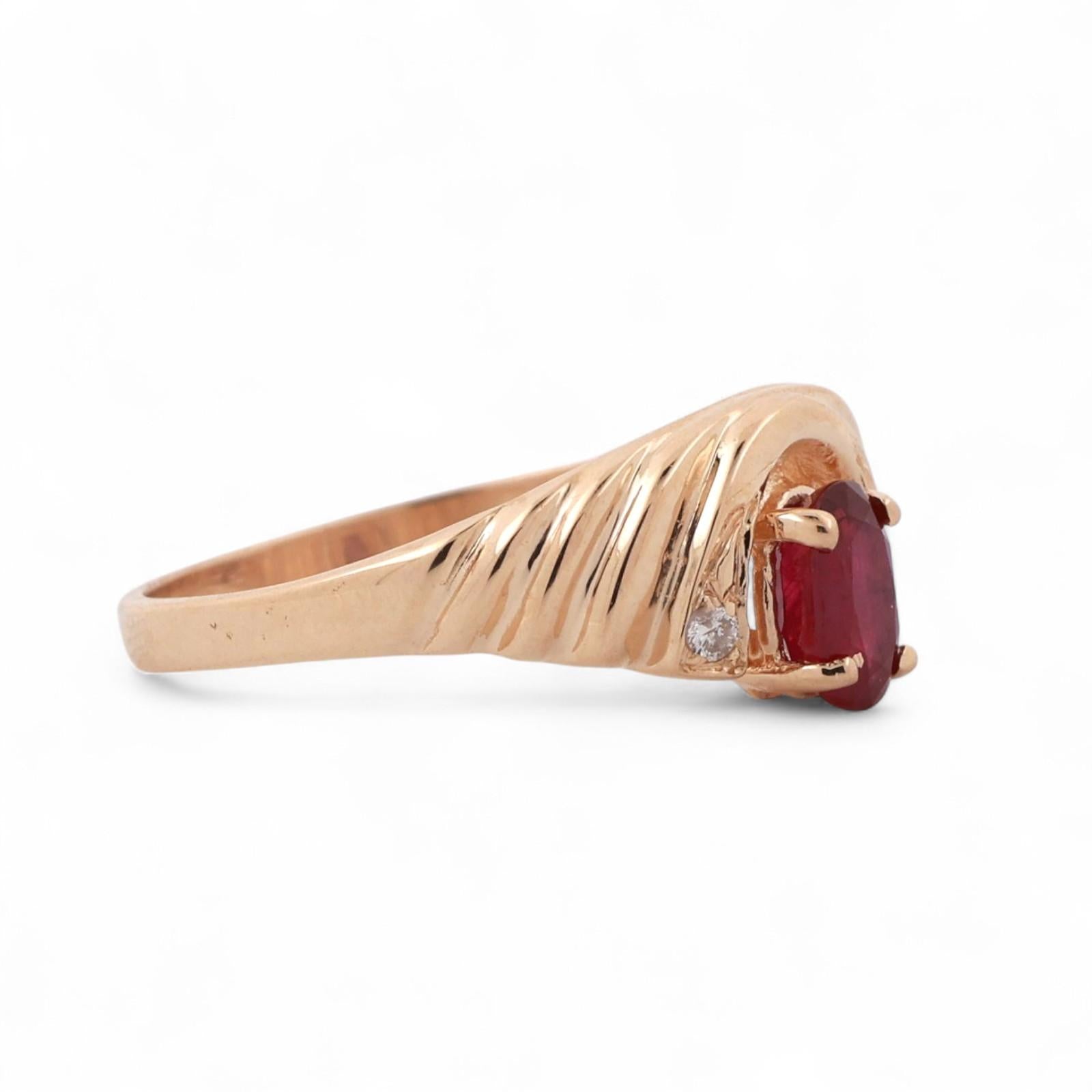 Ruby Solitaire Diamond Accent Cocktail Ring 14K Yellow Gold 0.64 CTW Size 7.25