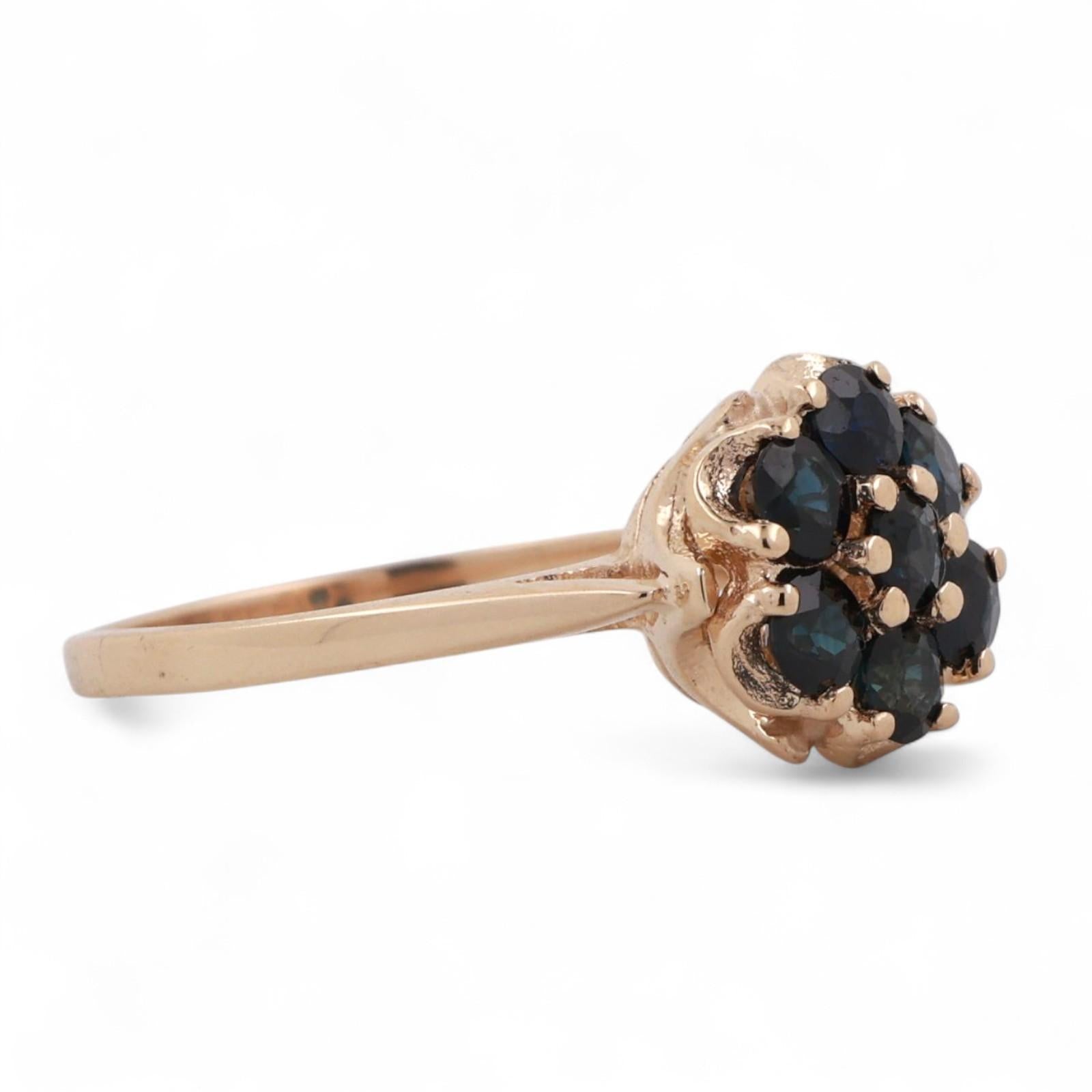 Vintage Blue Sapphire Flower Ring Yellow Gold 0.91 CTW Size 6.75 Ladies
