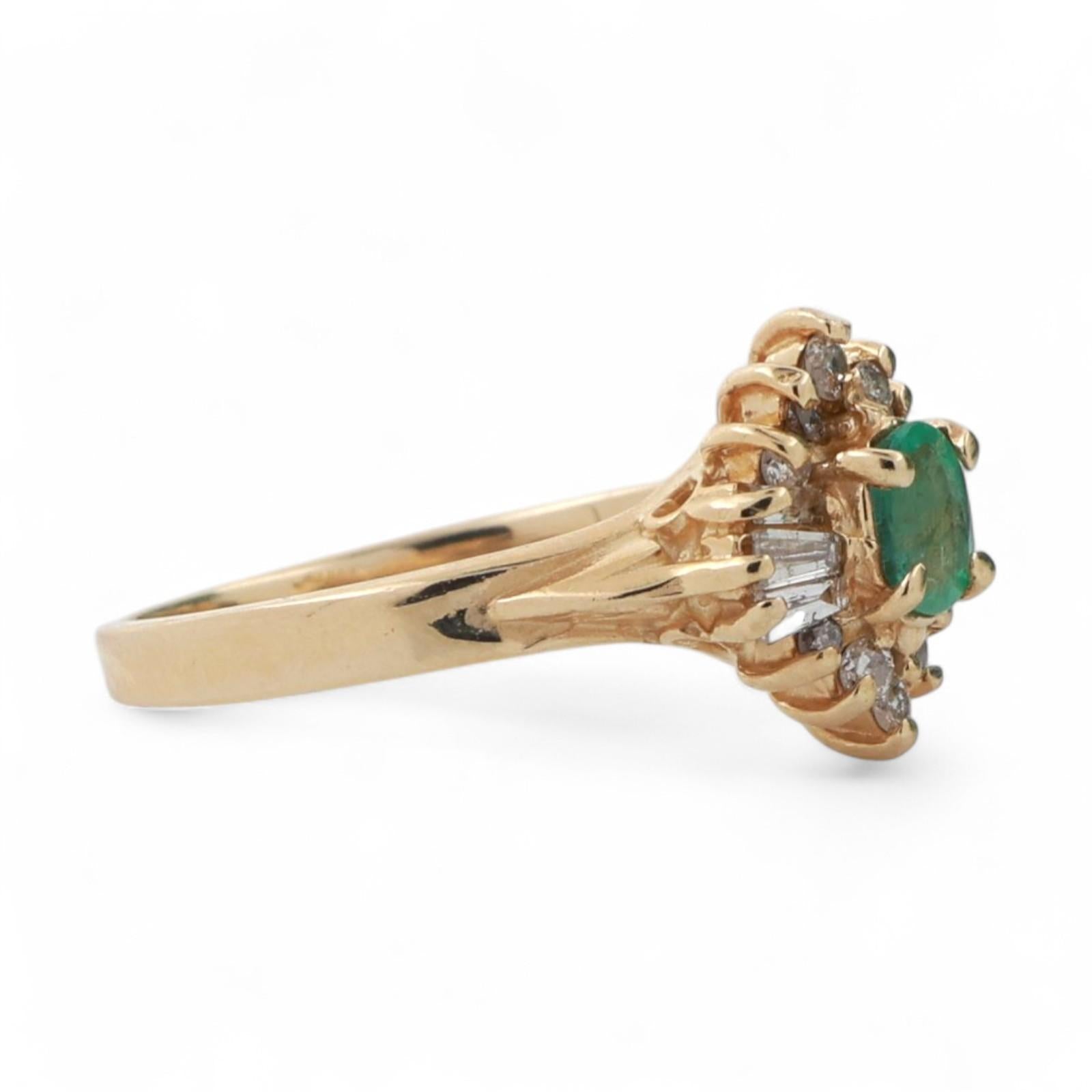 Emerald Diamond Floral Halo Ring 14K Yellow Gold 0.45 CTW Size 4.5 Ladies Estate