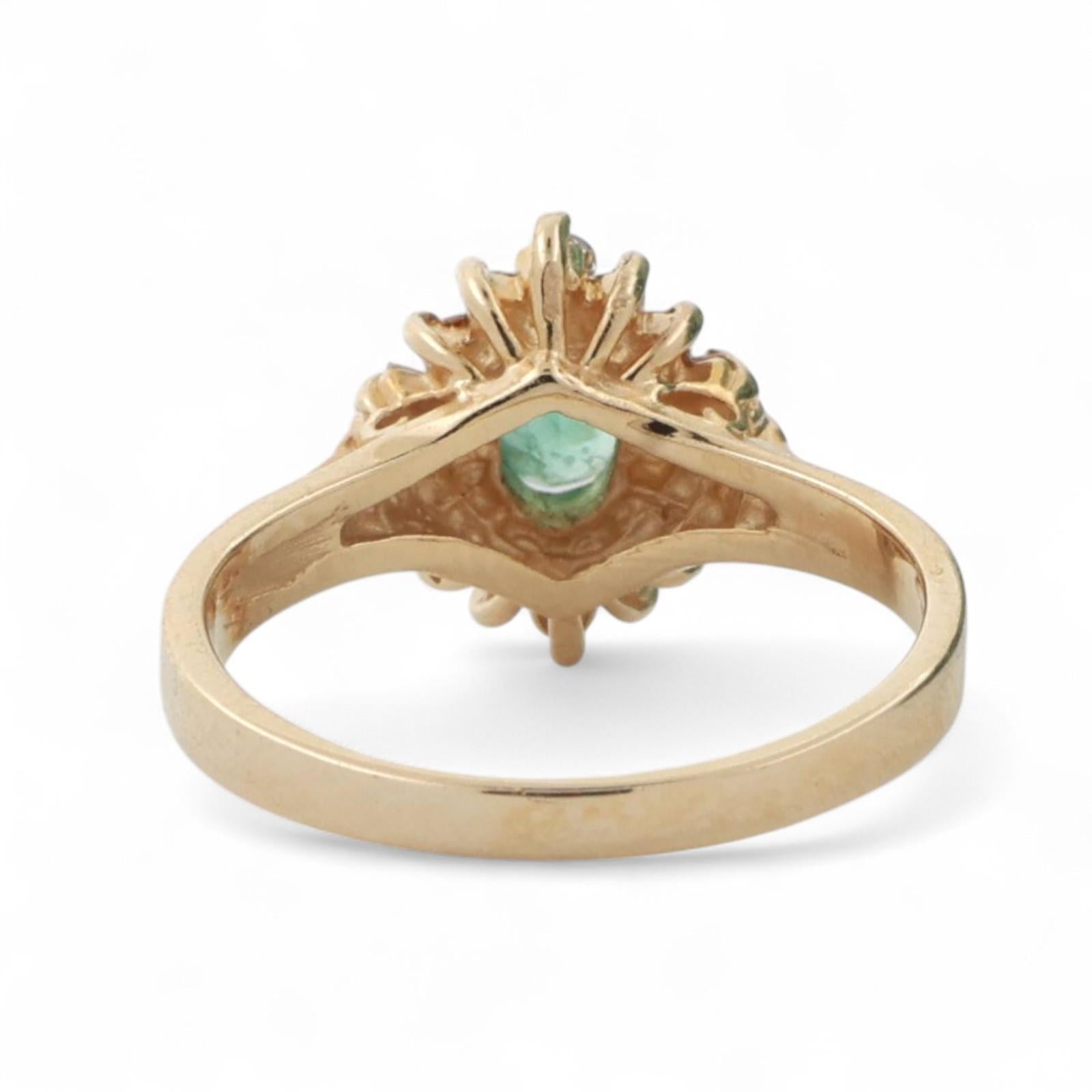 Emerald Diamond Floral Halo Ring 14K Yellow Gold 0.45 CTW Size 4.5 Ladies Estate