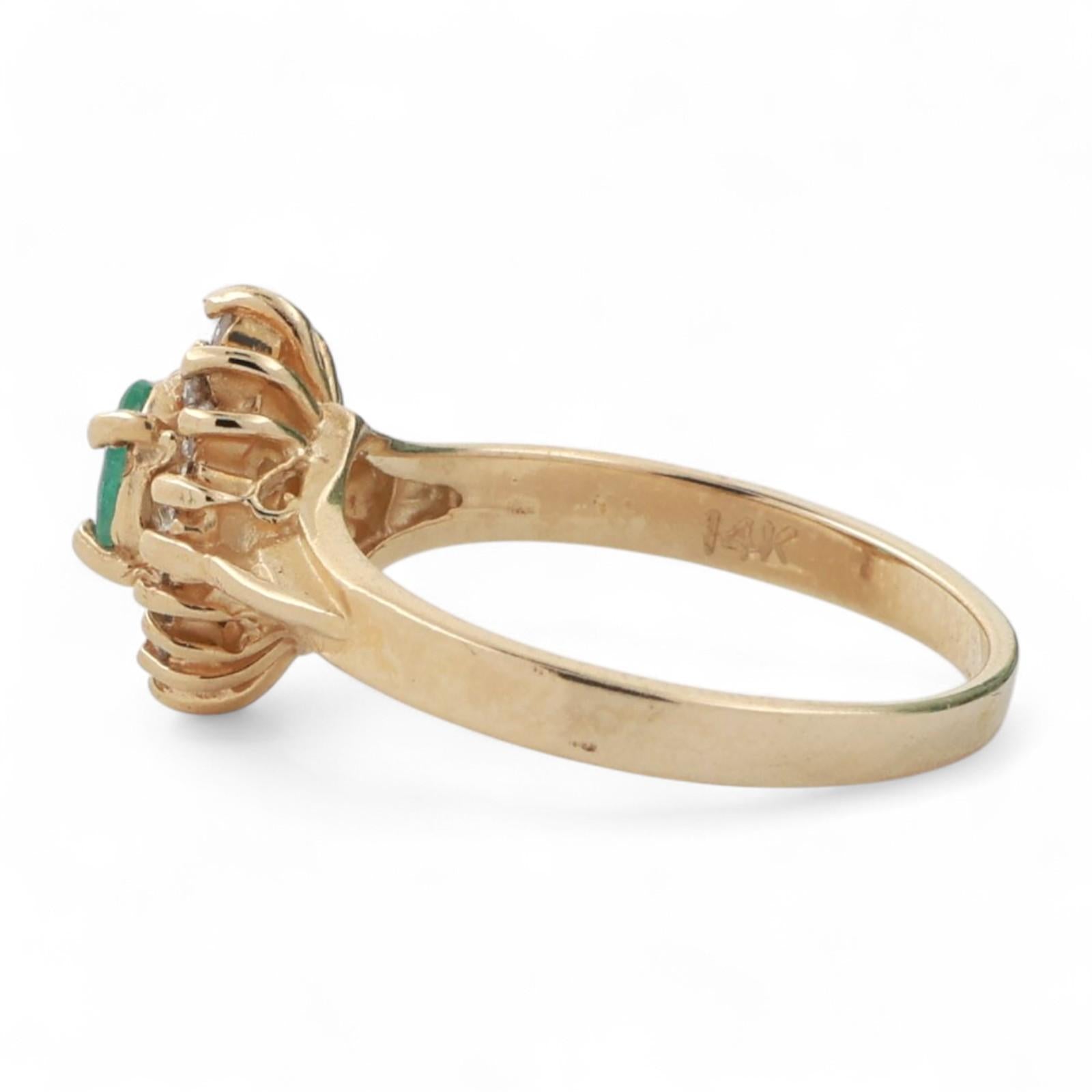 Emerald Diamond Floral Halo Ring 14K Yellow Gold 0.45 CTW Size 4.5 Ladies Estate