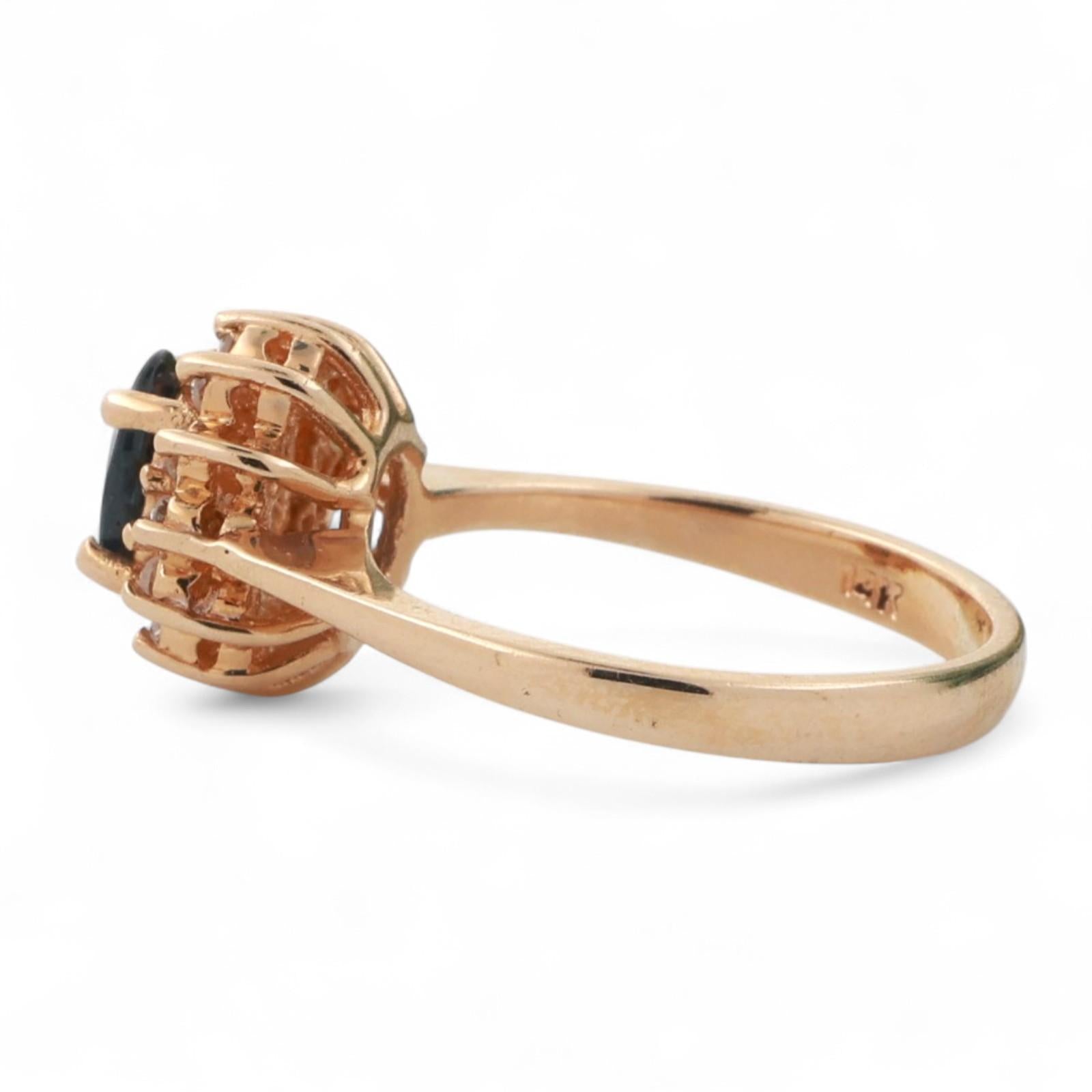 Sapphire Halo Diamond Cocktail Ring 14K Yellow Gold 0.95 CTW Size 5.5 Ladies