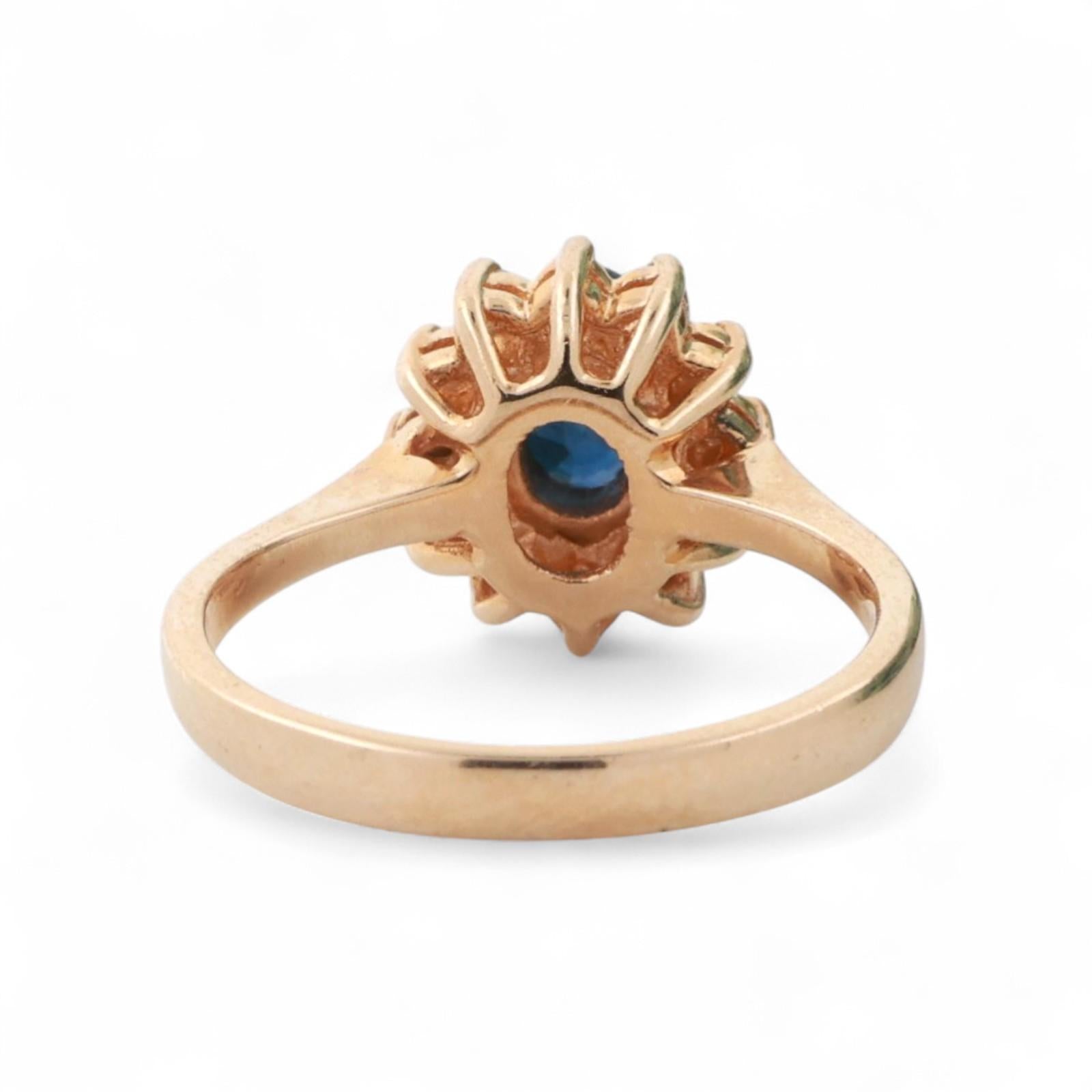 Sapphire Halo Diamond Cocktail Ring 14K Yellow Gold 0.95 CTW Size 5.5 Ladies