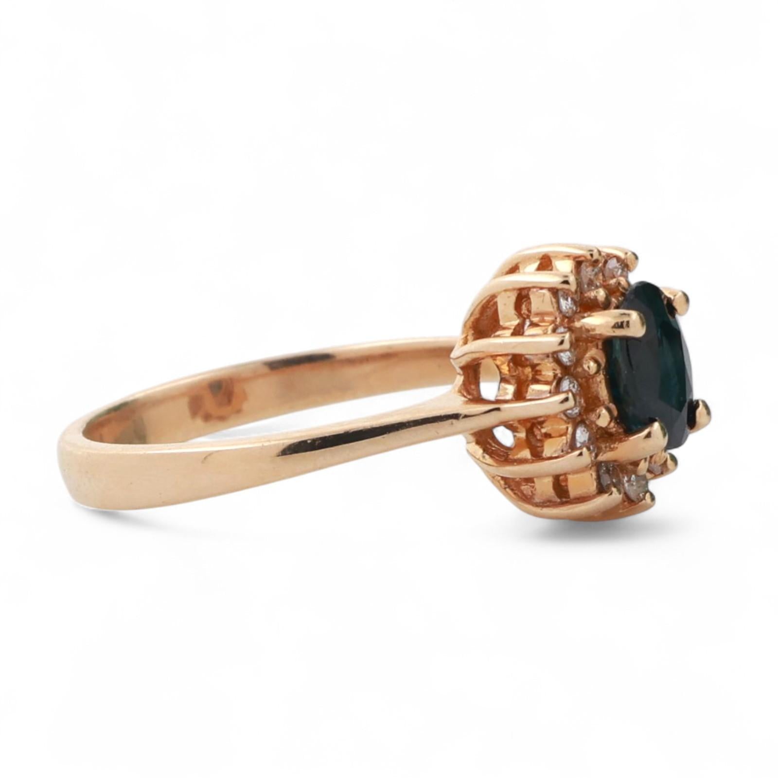 Sapphire Halo Diamond Cocktail Ring 14K Yellow Gold 0.95 CTW Size 5.5 Ladies