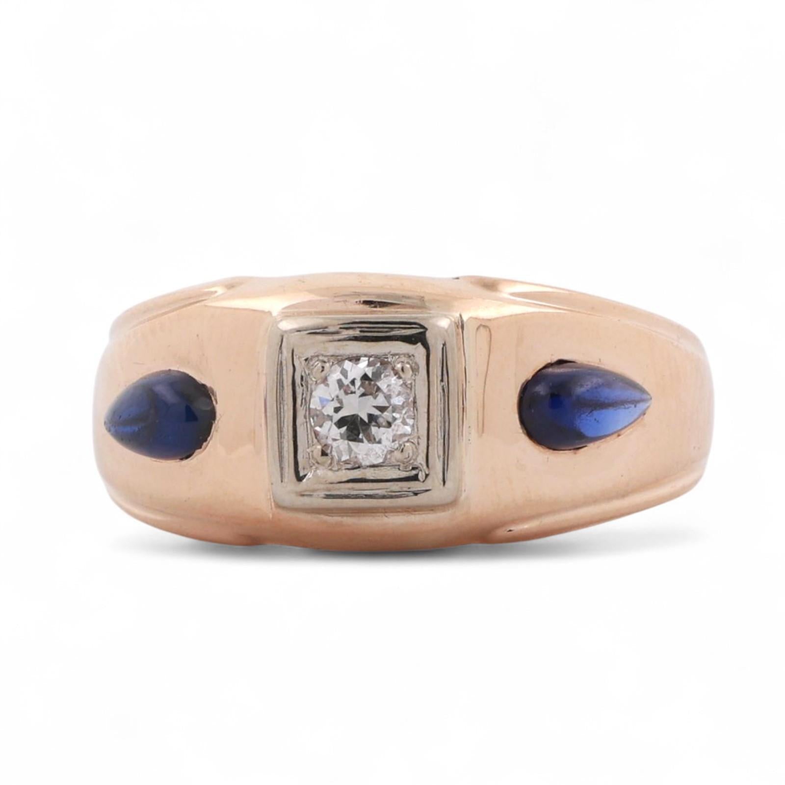 Solitaire Diamond Cabochon Sapphire Accents Band Ring 14K Gold 0.50 CTW Size 10