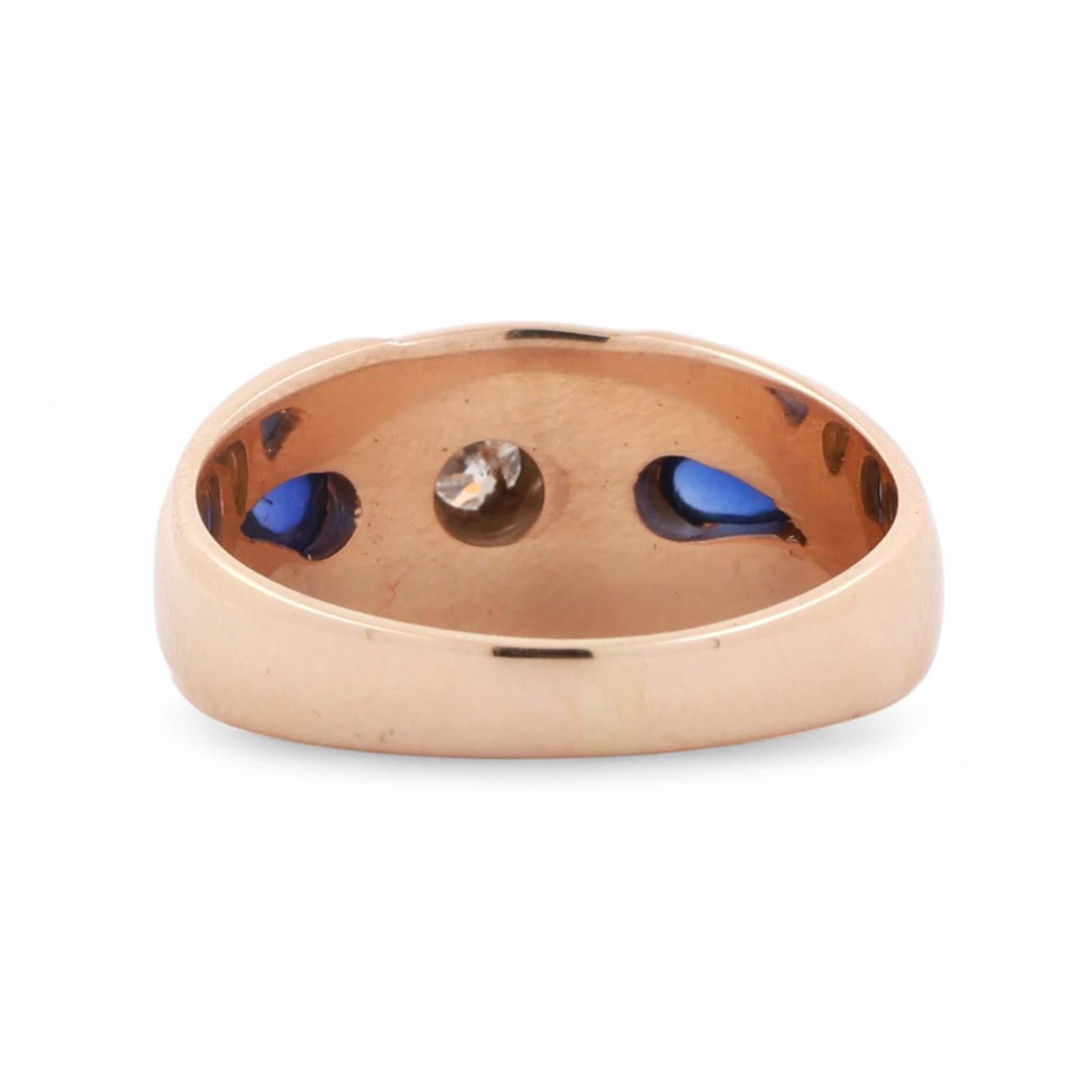 Solitaire Diamond Cabochon Sapphire Accents Band Ring 14K Gold 0.50 CTW Size 10