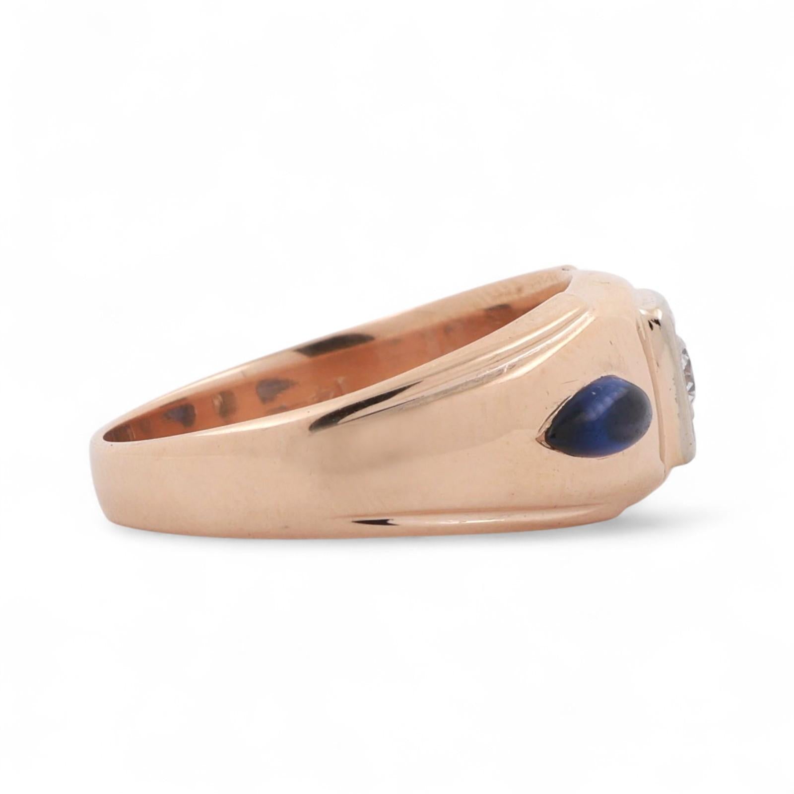 Solitaire Diamond Cabochon Sapphire Accents Band Ring 14K Gold 0.50 CTW Size 10