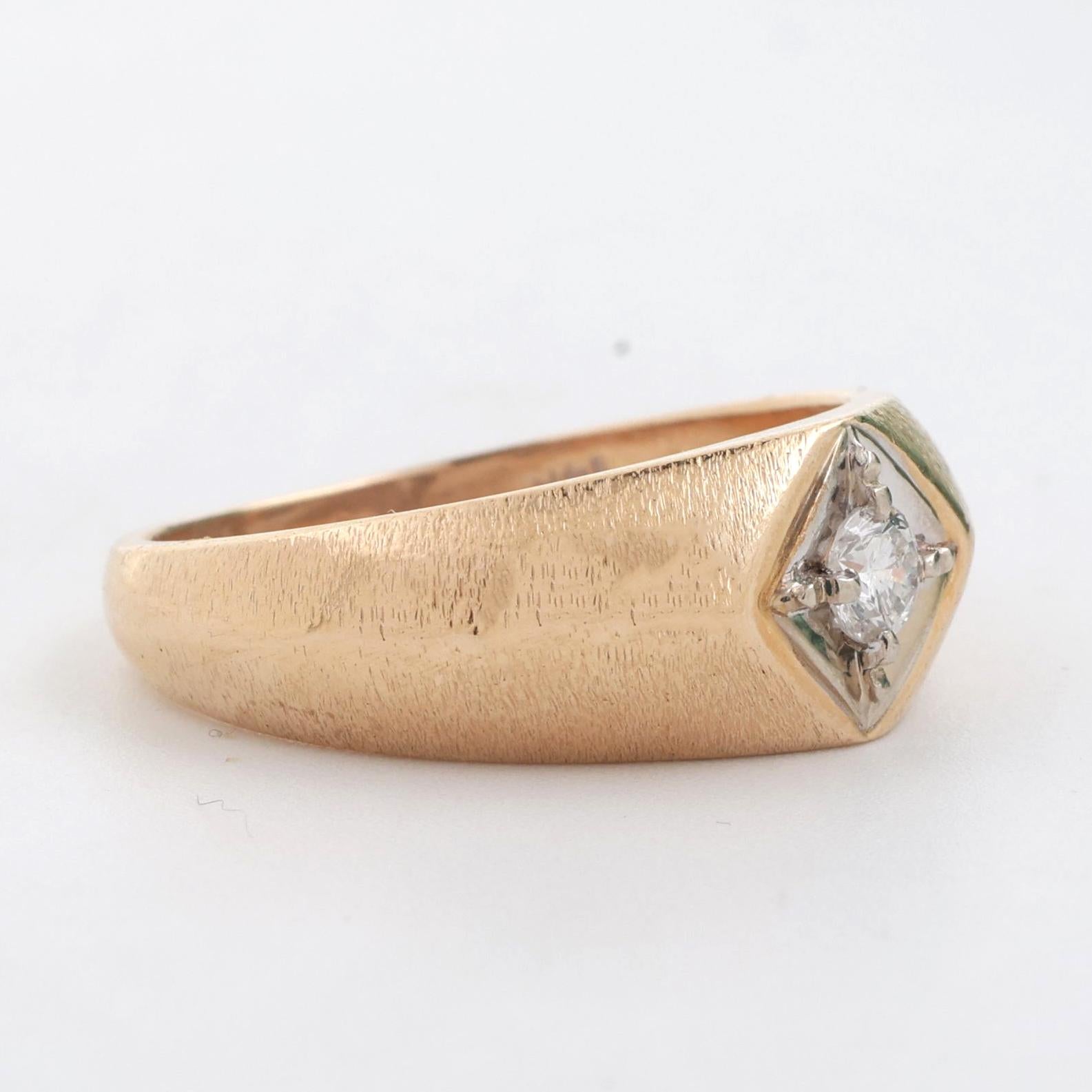 Mens Solitaire Diamond Signet Ring 14K Brushed Gold 0.25 CT Size 12 Estate