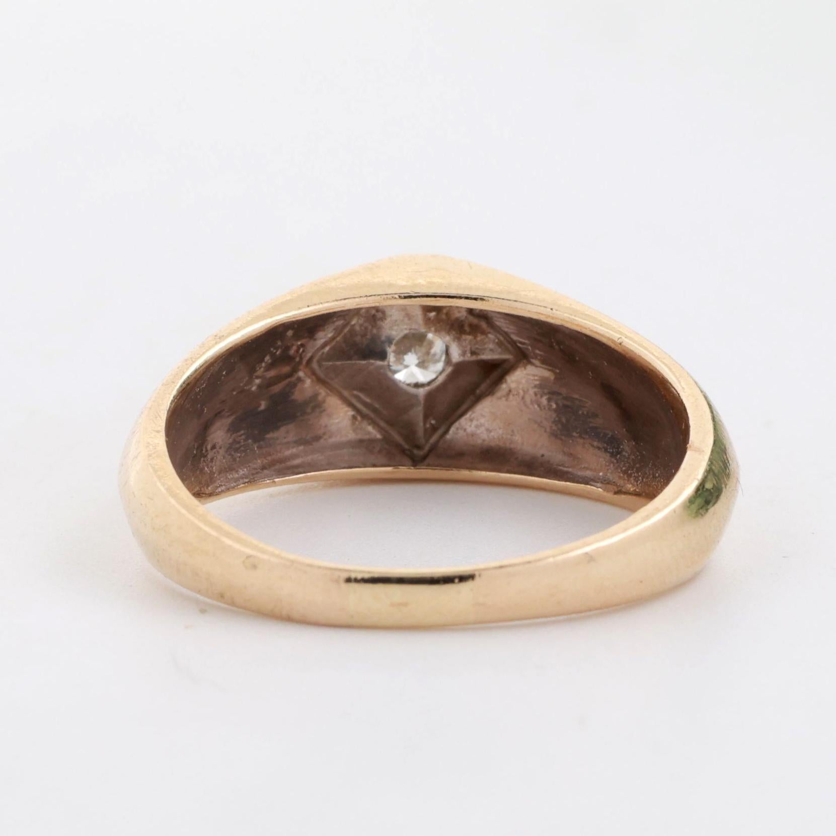 Mens Solitaire Diamond Signet Ring 14K Brushed Gold 0.25 CT Size 12 Estate