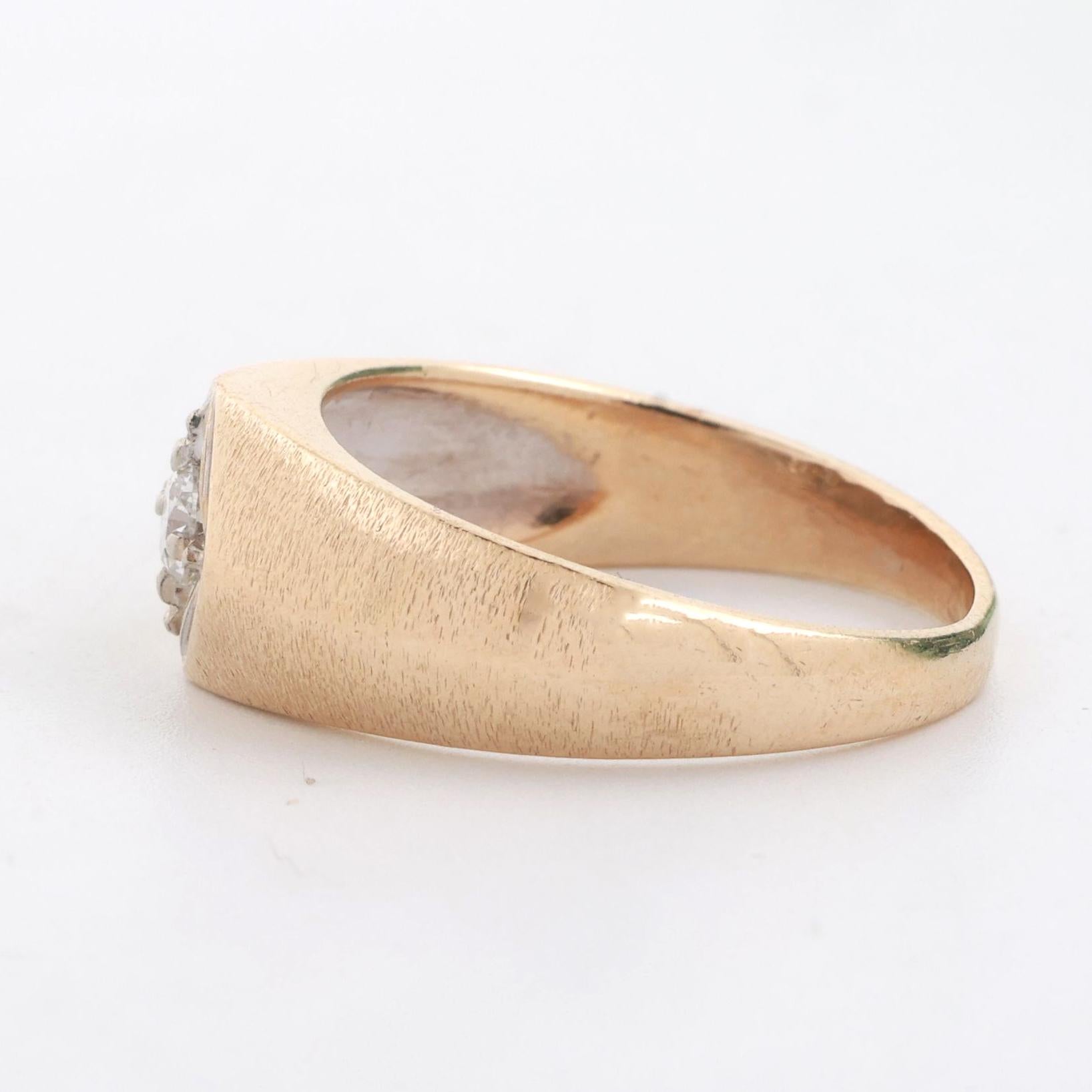 Mens Solitaire Diamond Signet Ring 14K Brushed Gold 0.25 CT Size 12 Estate