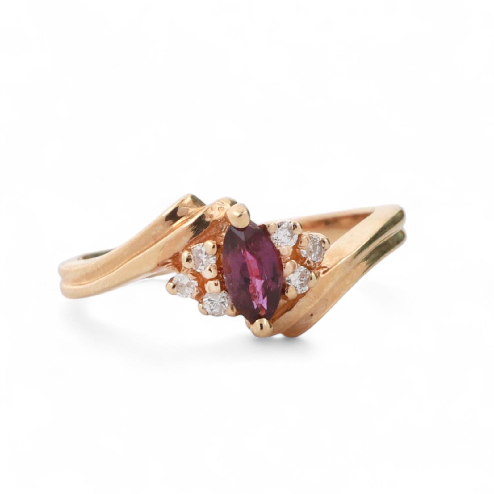 Ruby Solitaire Diamond Accent Swirl Ring 14K Yellow Gold 0.29 CTW Size 5.5