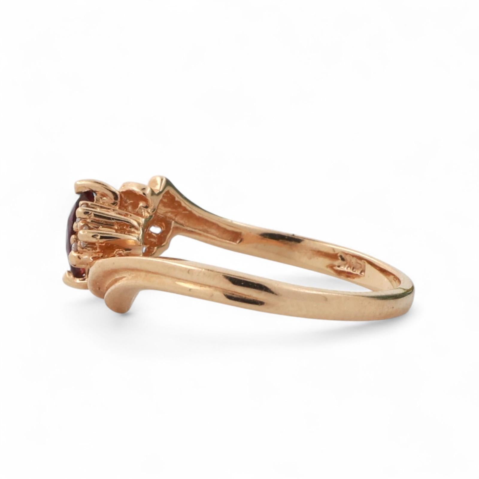 Ruby Solitaire Diamond Accent Swirl Ring 14K Yellow Gold 0.29 CTW Size 5.5