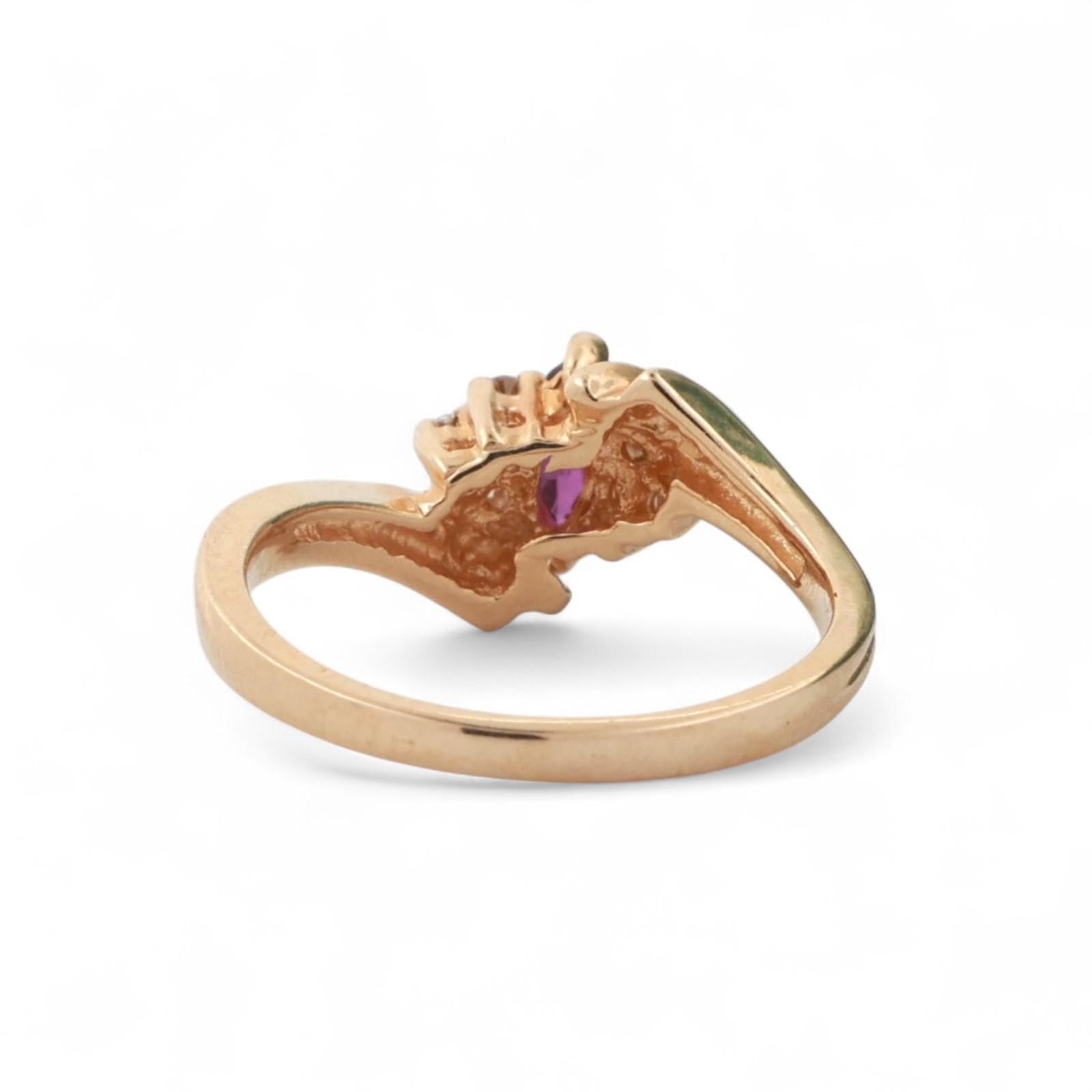 Ruby Solitaire Diamond Accent Swirl Ring 14K Yellow Gold 0.29 CTW Size 5.5