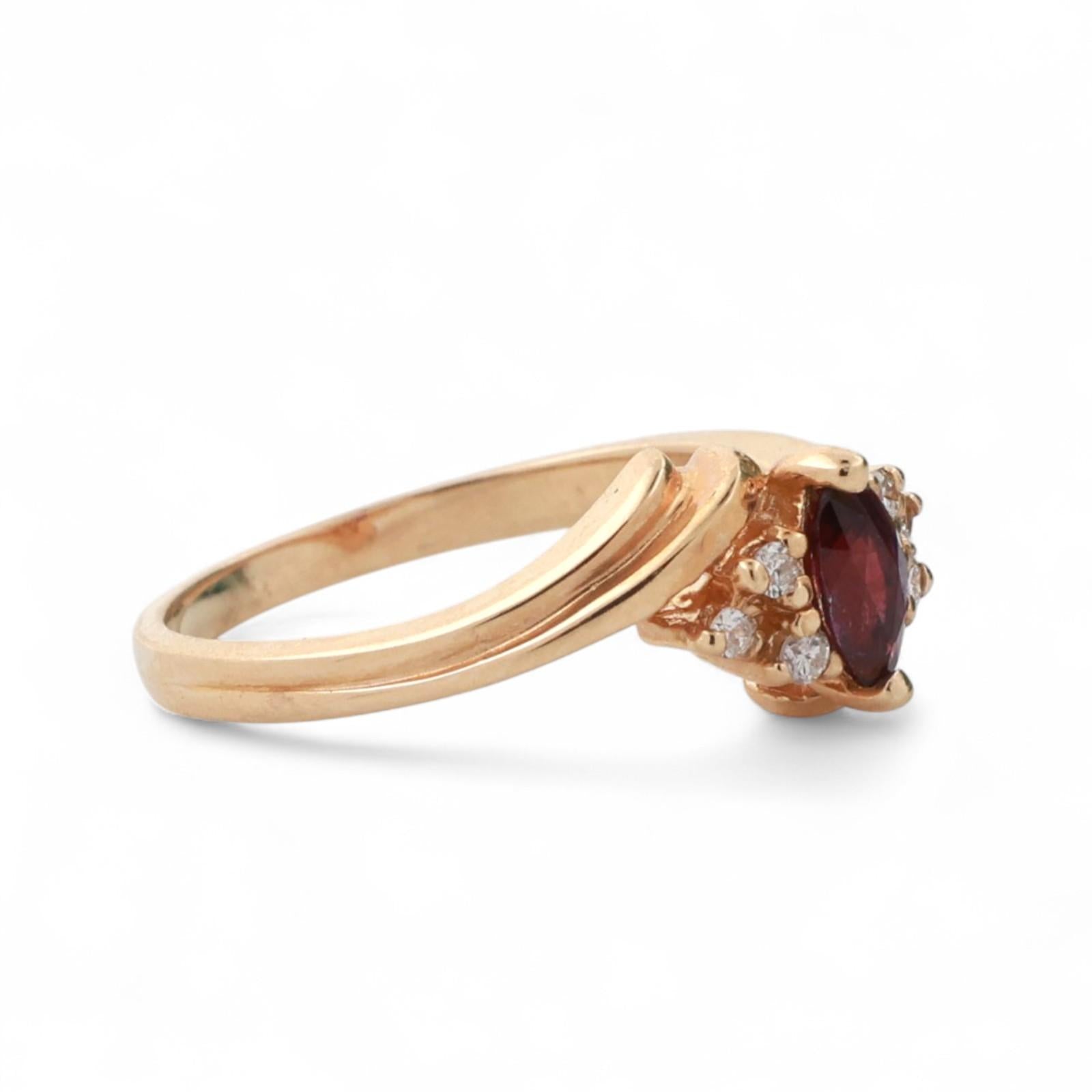 Ruby Solitaire Diamond Accent Swirl Ring 14K Yellow Gold 0.29 CTW Size 5.5