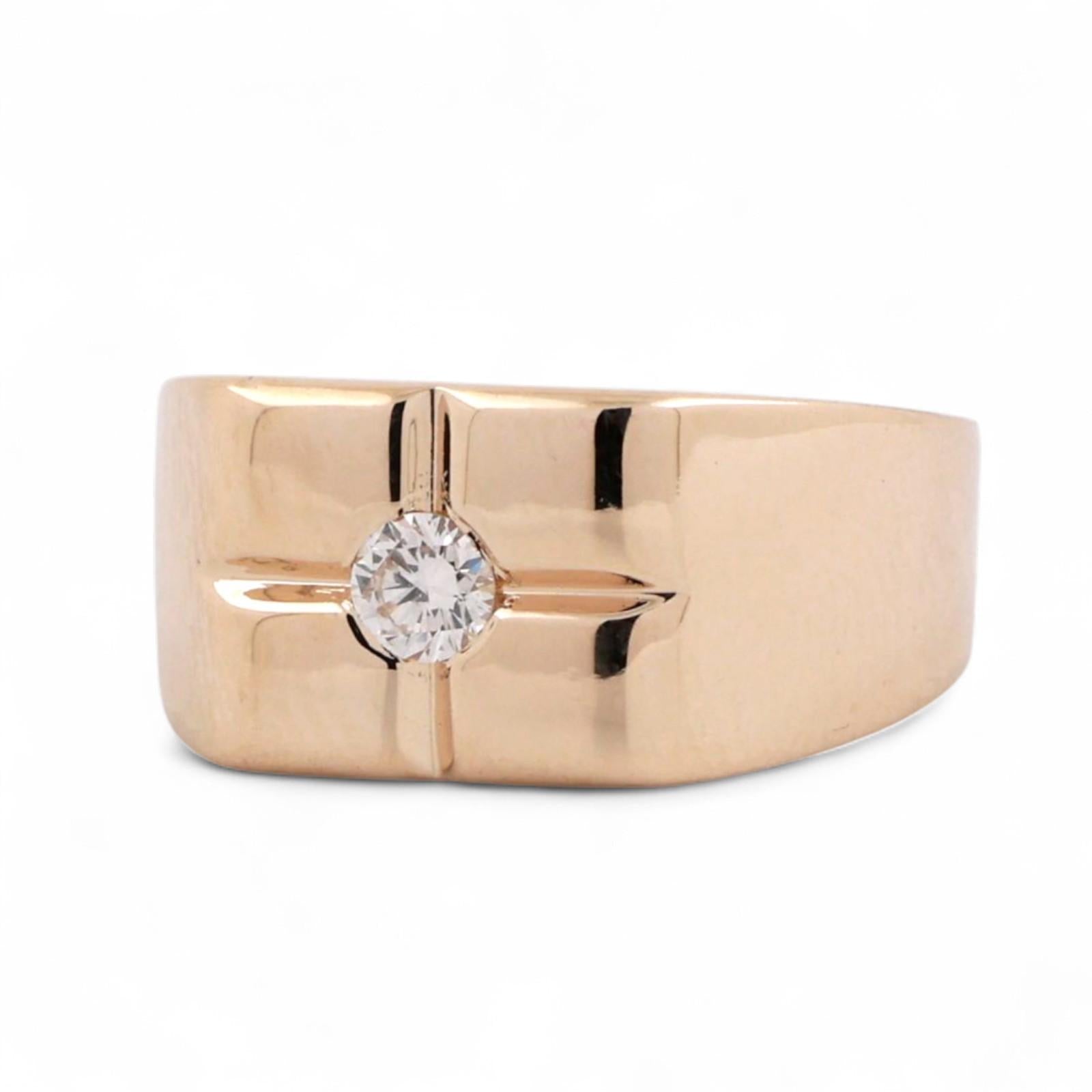 Mens Solitaire Diamond Signet Ring 14K Yellow Gold 0.20 CT Size 9.25 Estate