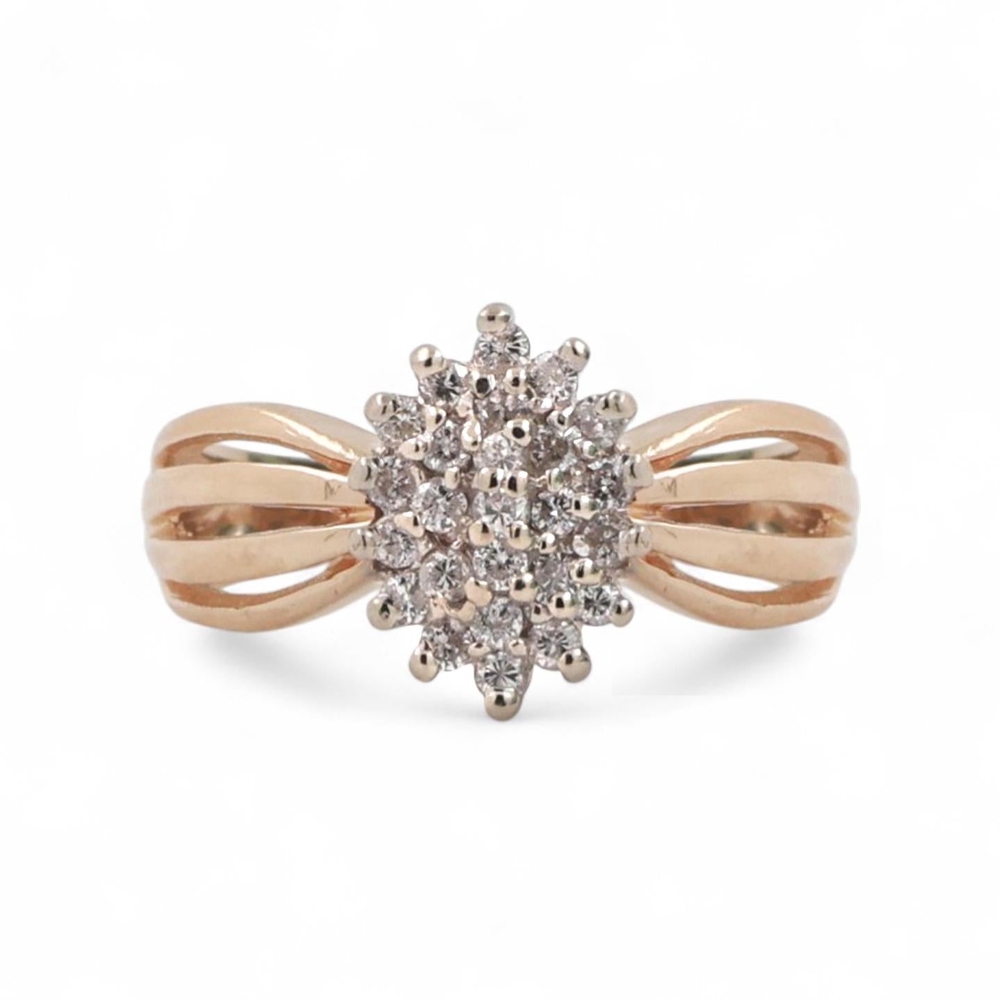 Cluster Diamond Floral Cocktail Ring 14K Gold 0.33 TW Size 5 Ladies Estate