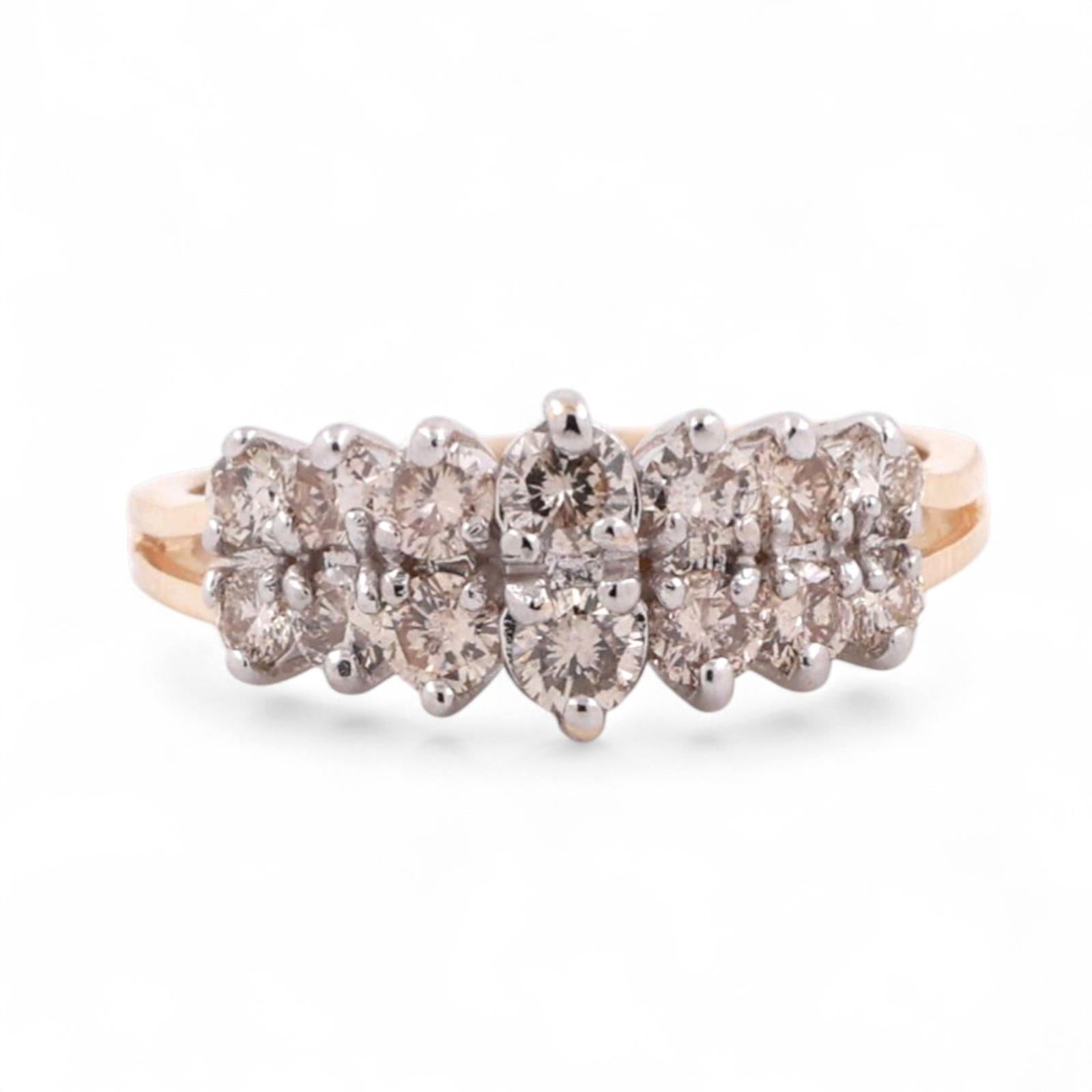 2-Row Diamond Dome Ring 14K Gold 1.25 TW Size 7 Ladies Estate